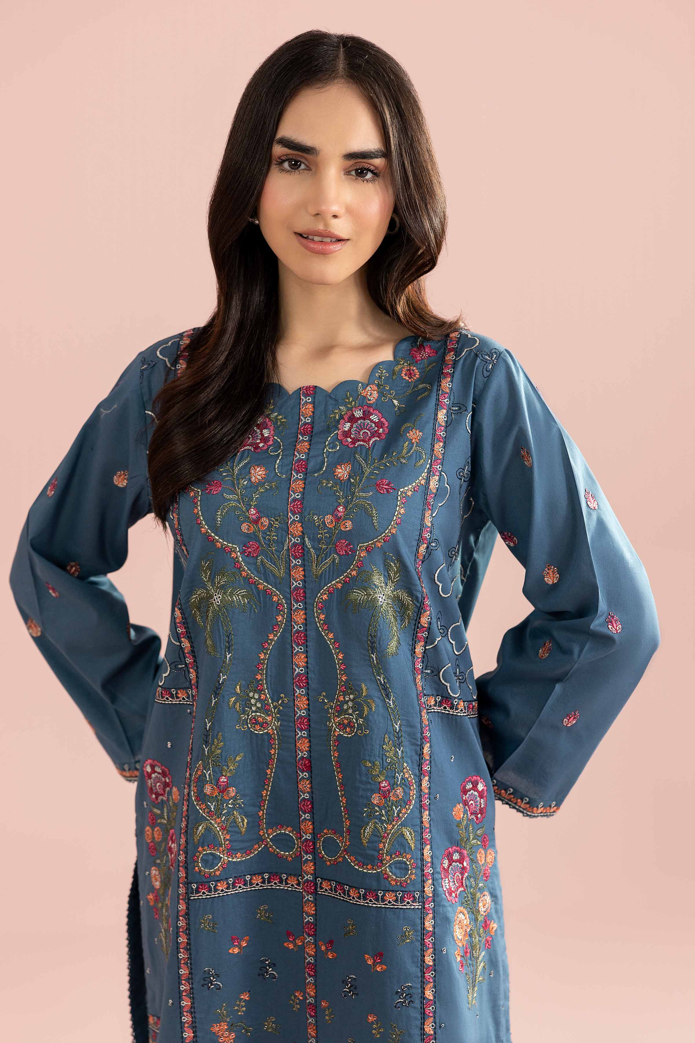 2 Piece - Embroidered Suit - PE26-244 Blue Cambric 2PC Embroidered READY TO WEAR