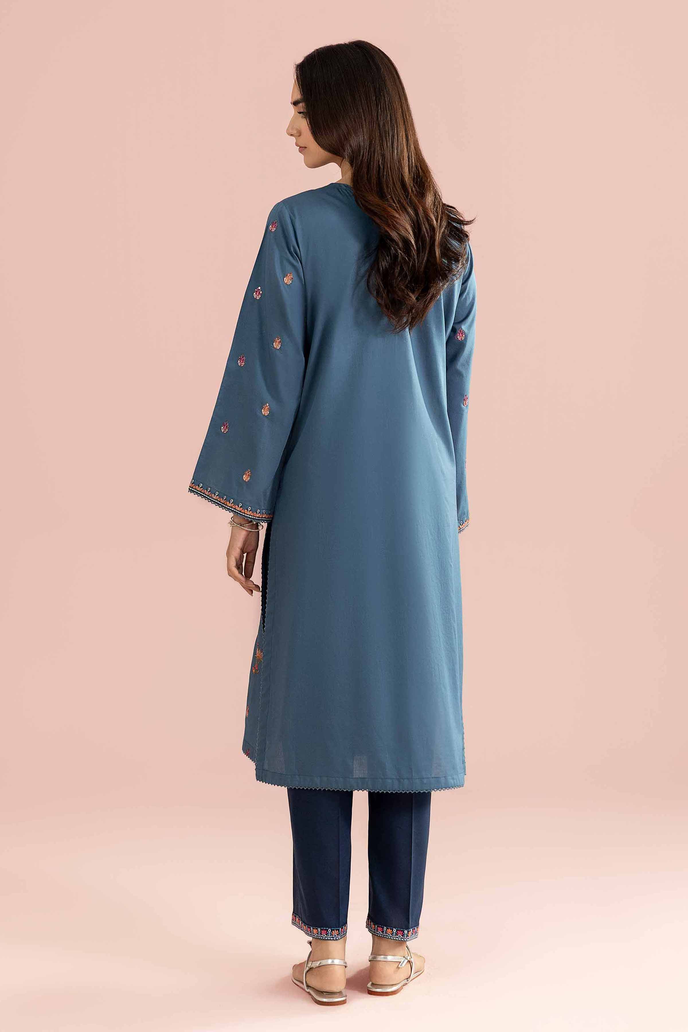 2 Piece - Embroidered Suit - PE26-244 Blue Cambric 2PC Embroidered READY TO WEAR