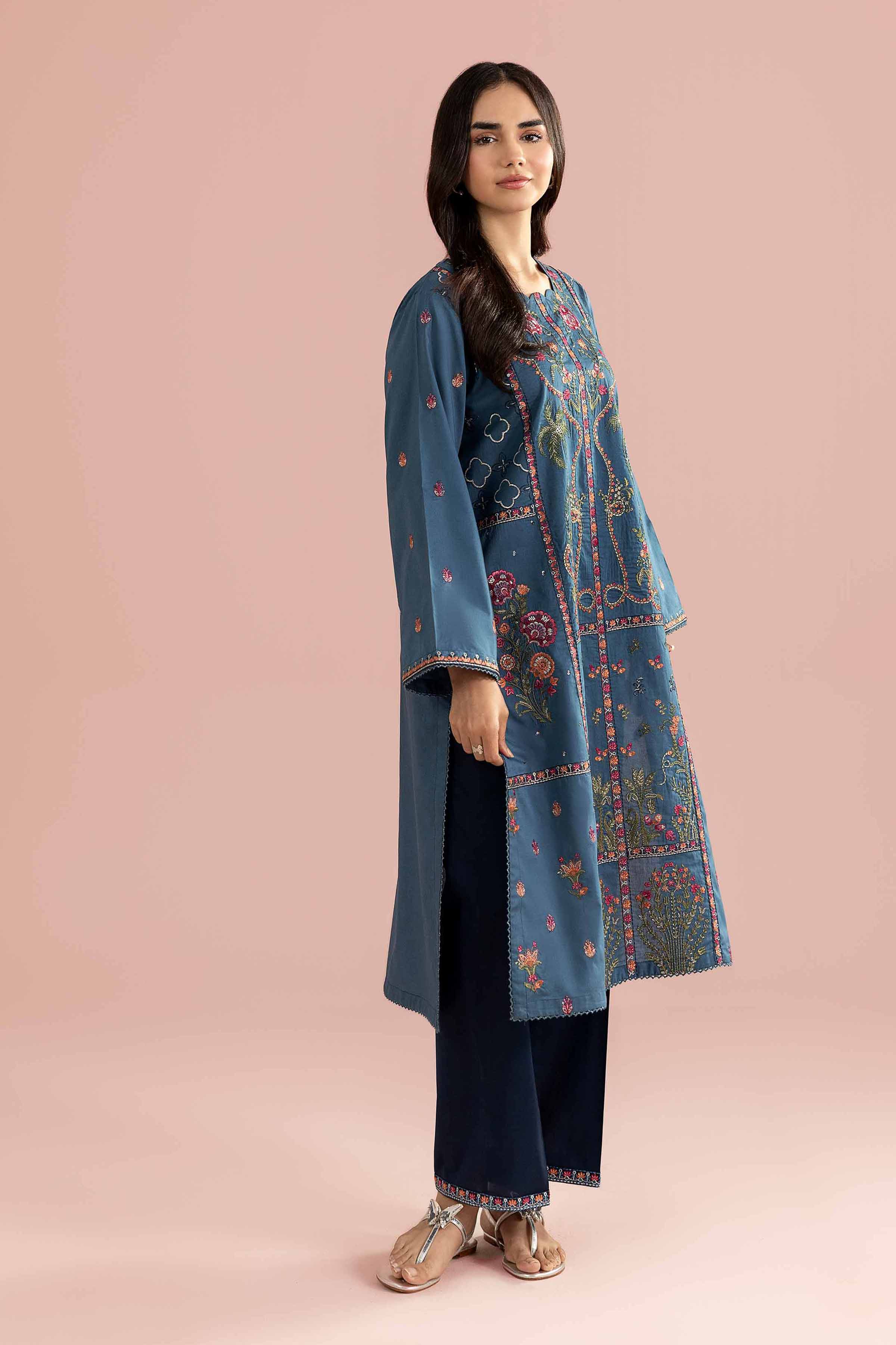 2 Piece - Embroidered Suit - PE26-244 Blue Cambric 2PC Embroidered READY TO WEAR