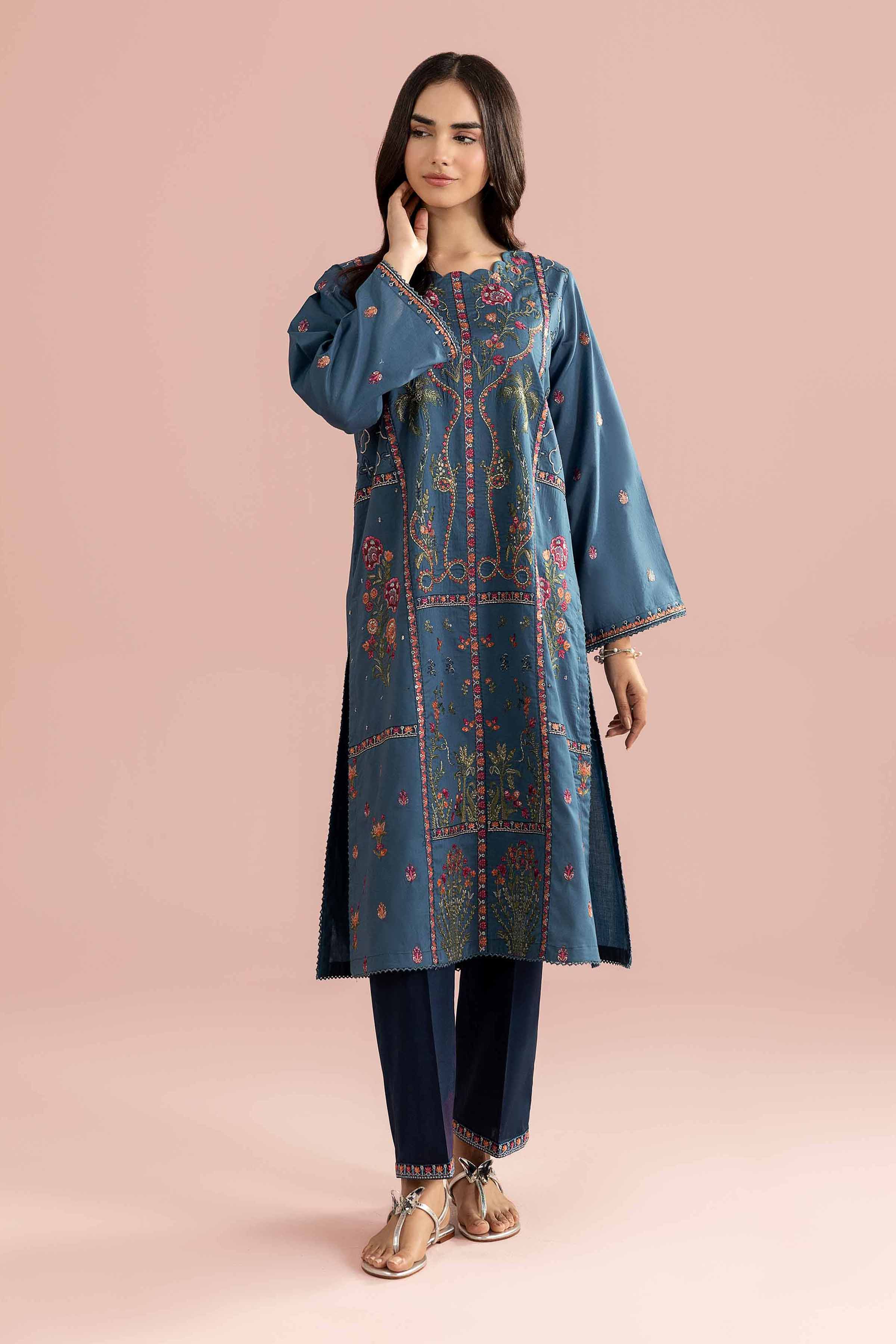 2 Piece - Embroidered Suit - PE26-244 Blue Cambric 2PC Embroidered READY TO WEAR