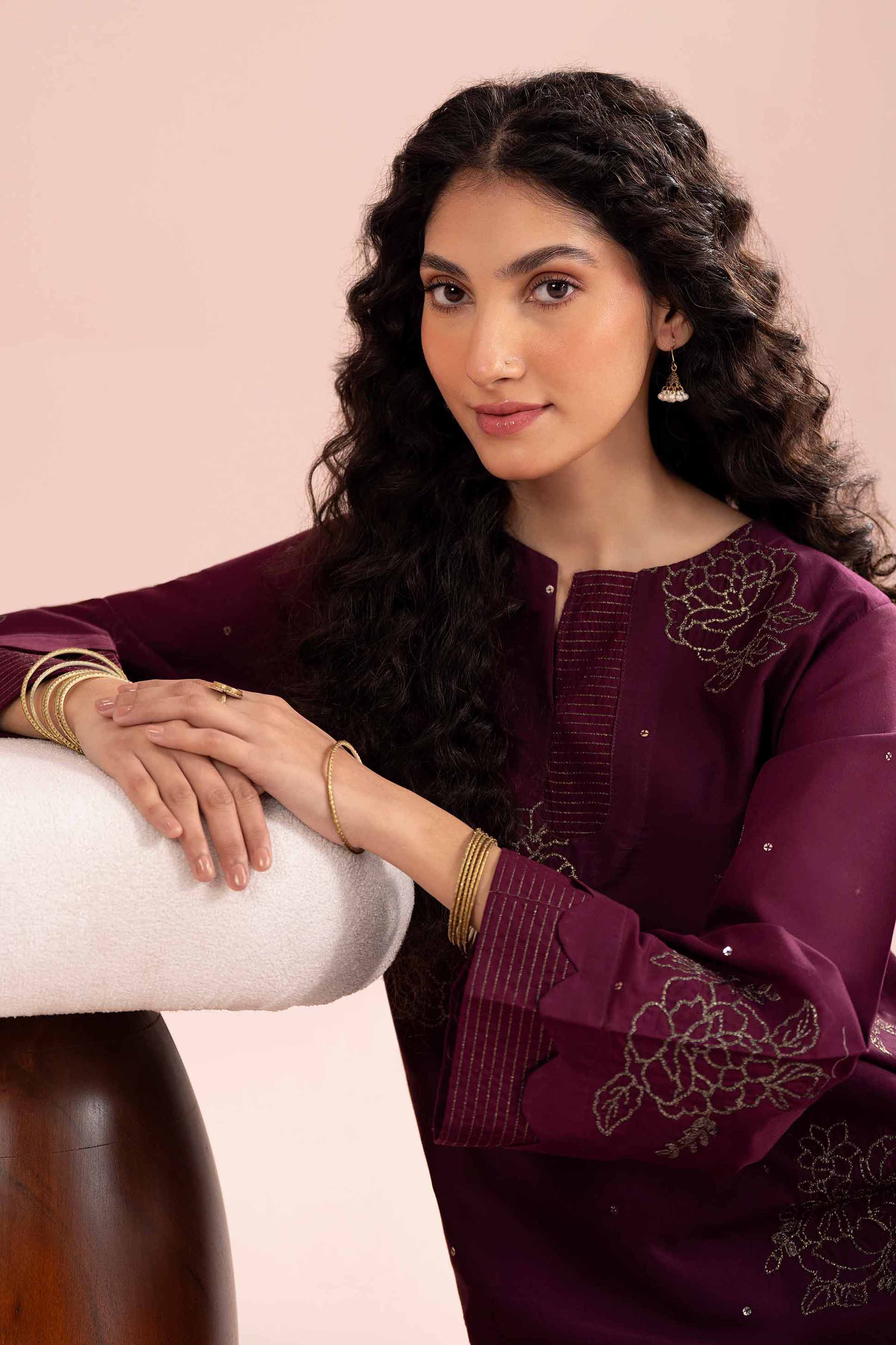 2 Piece - Embroidered Suit - PE26-245 Purple Cotton 2PC Embroidered READY TO WEAR