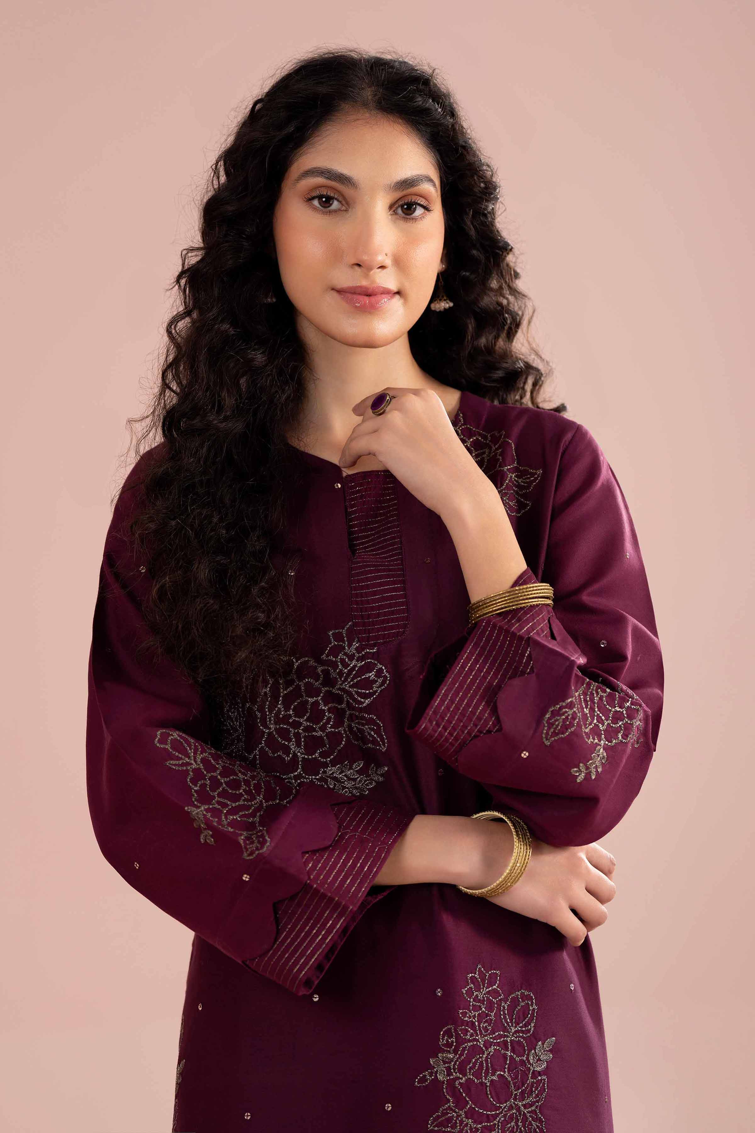 2 Piece - Embroidered Suit - PE26-245 Purple Cotton 2PC Embroidered READY TO WEAR
