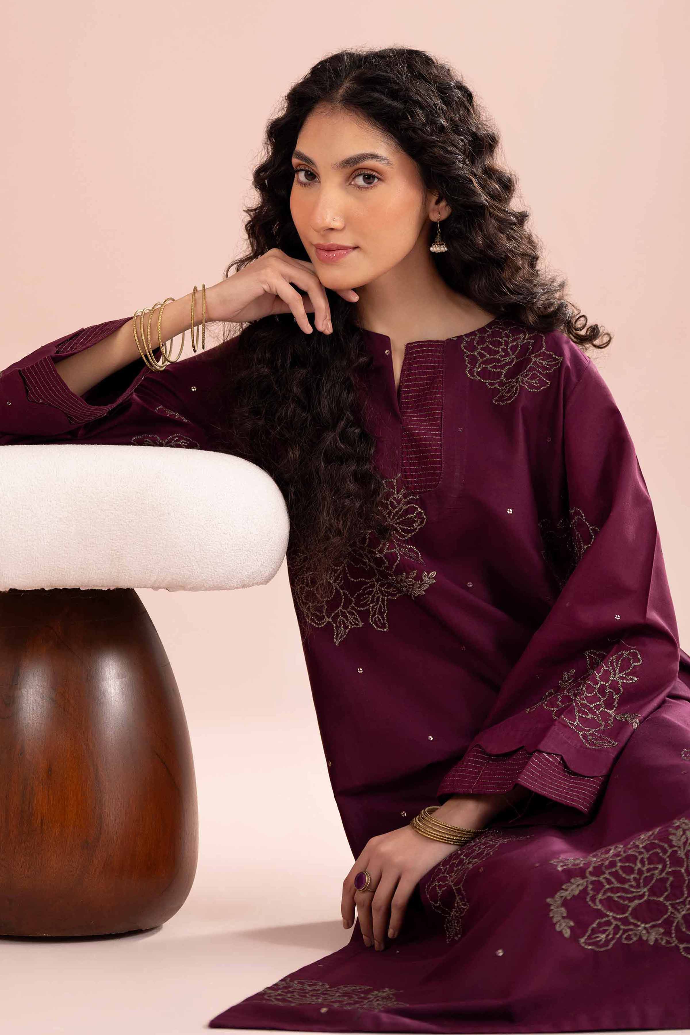 2 Piece - Embroidered Suit - PE26-245 Purple Cotton 2PC Embroidered READY TO WEAR