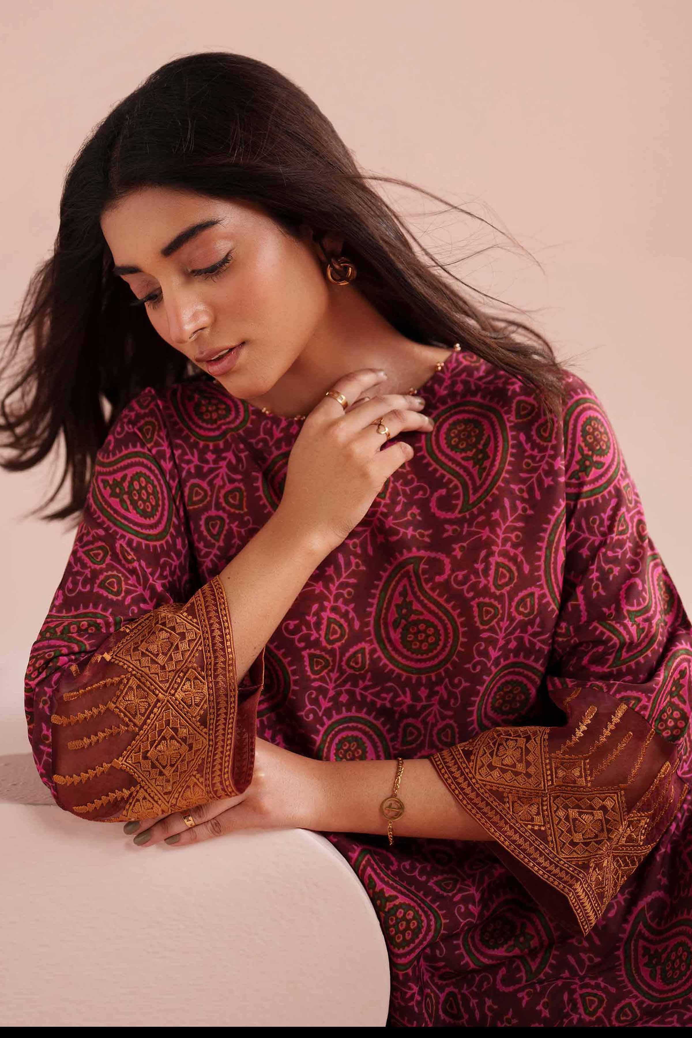 2 Piece - Printed Embroidered Suit - PE26-25