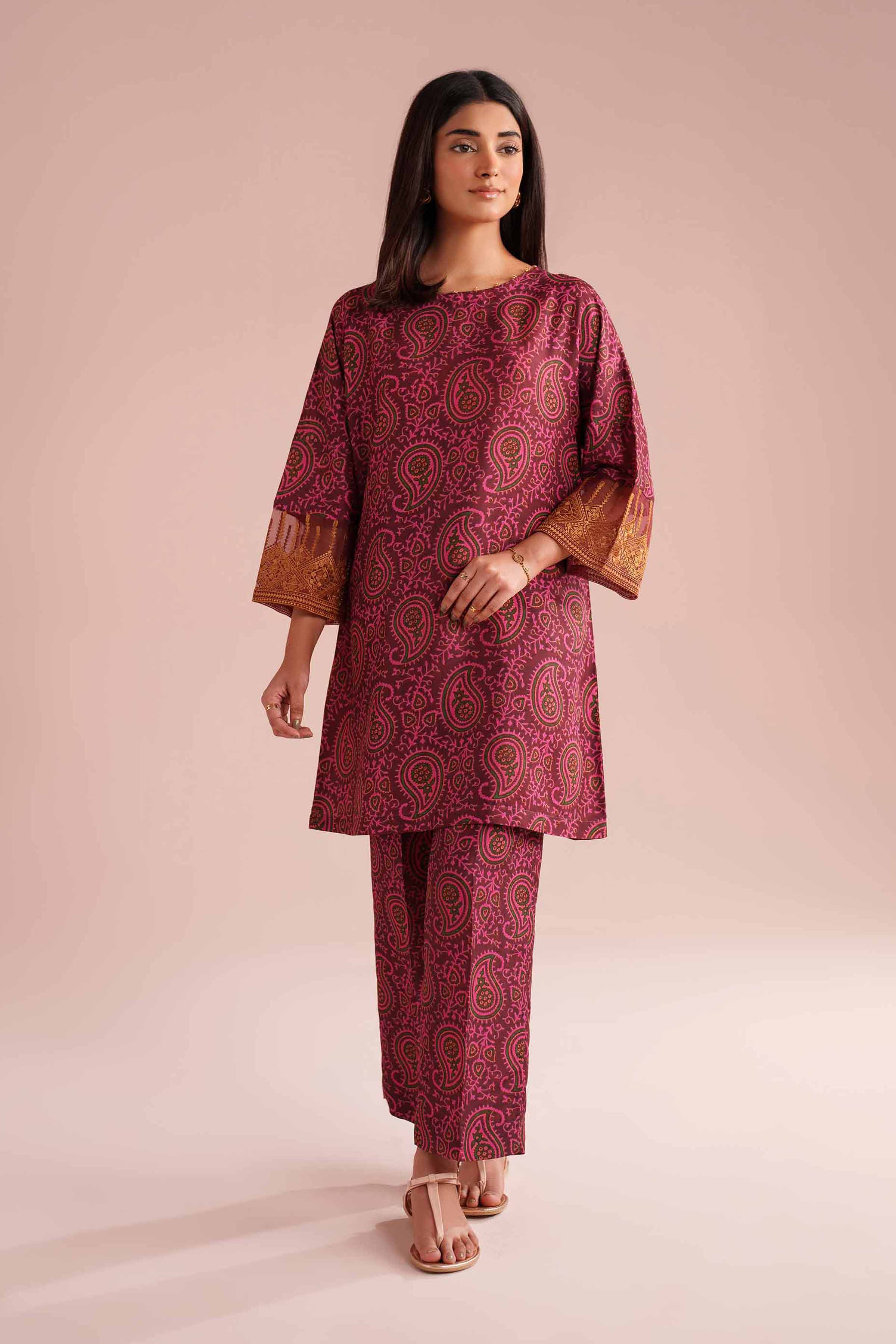 2 Piece - Printed Embroidered Suit - PE26-25