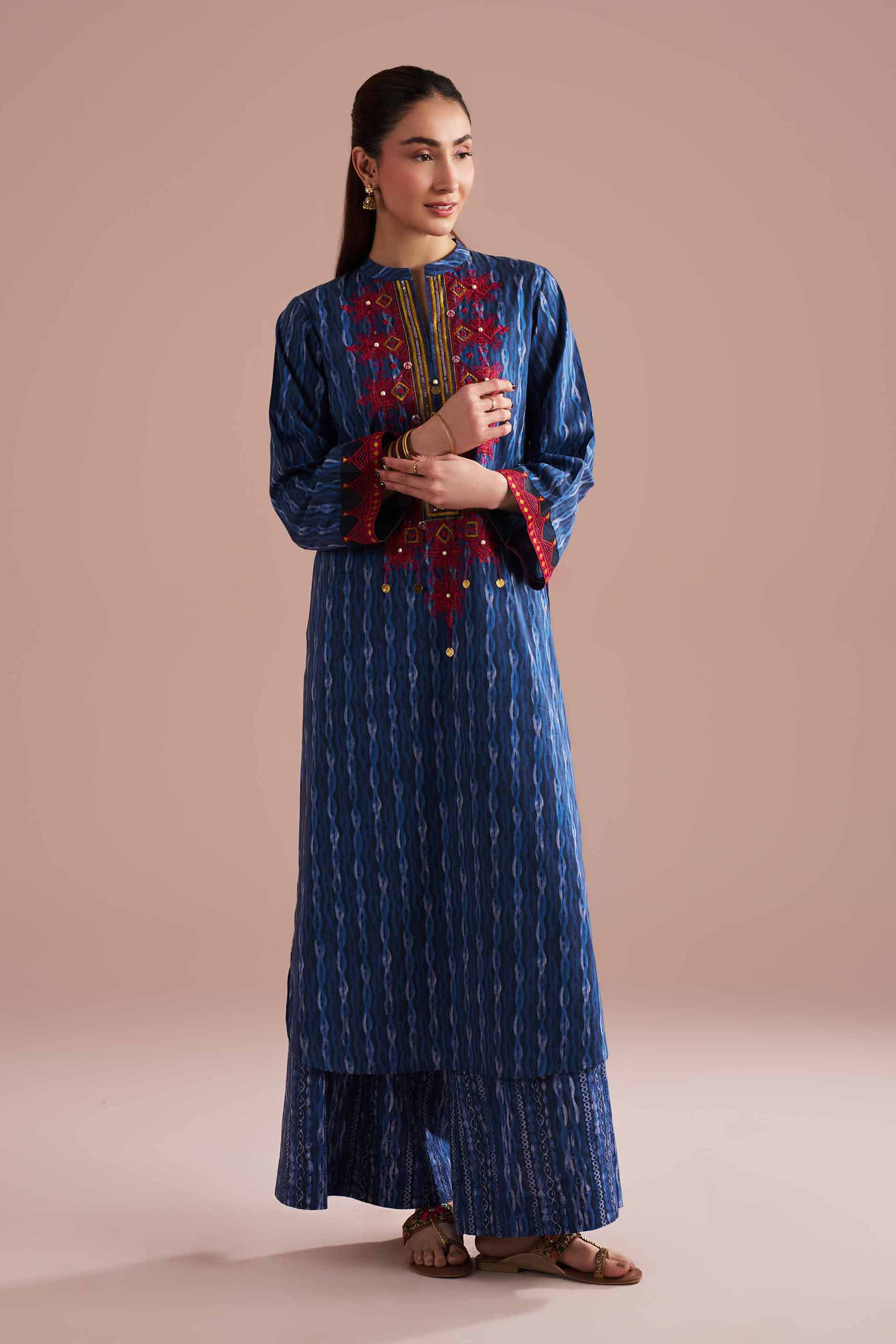 2 Piece - Printed Embroidered Suit - PE26-252 Blue Lawn 2PC Embroidered READY TO WEAR