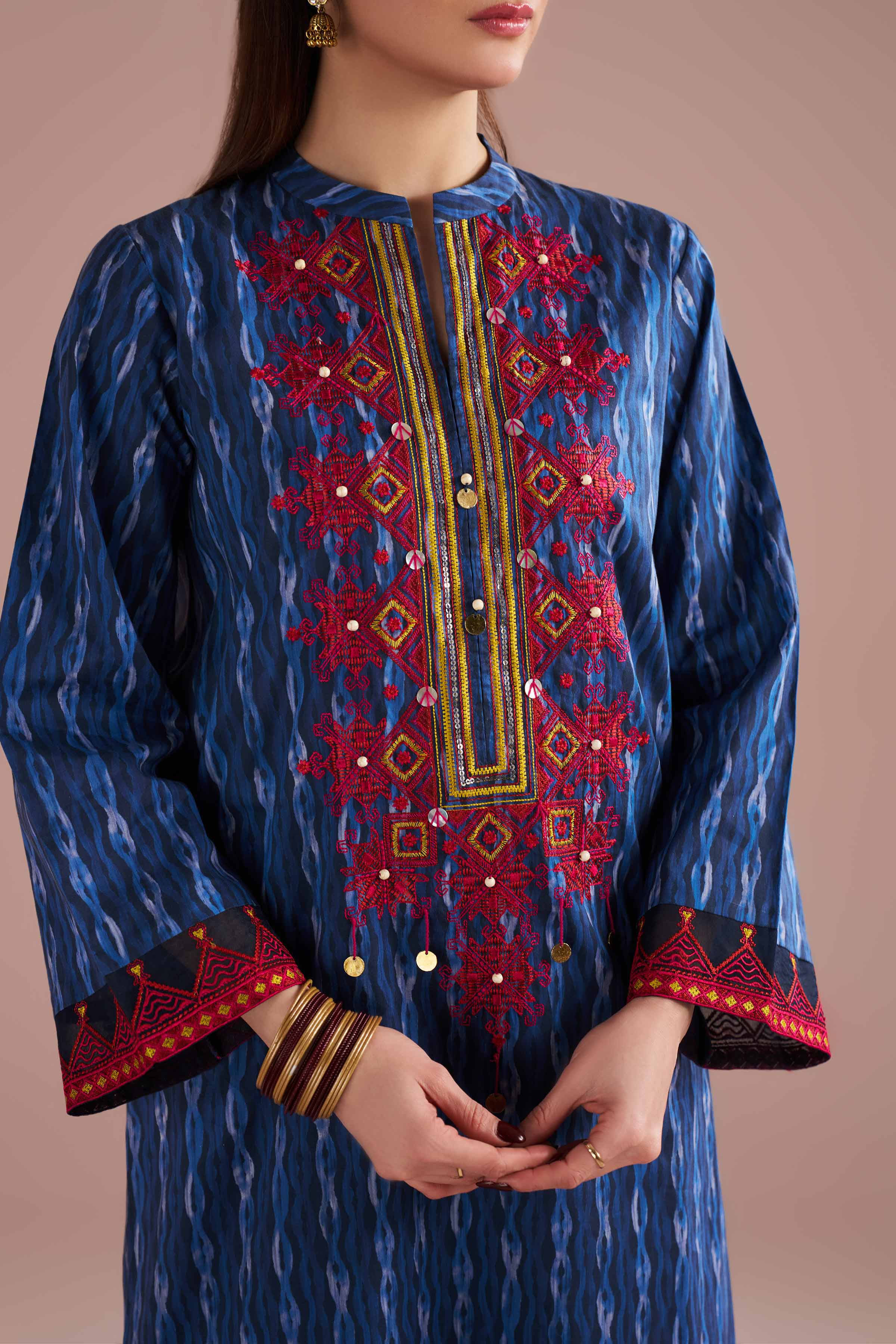 2 Piece - Printed Embroidered Suit - PE26-252 Blue Lawn 2PC Embroidered READY TO WEAR