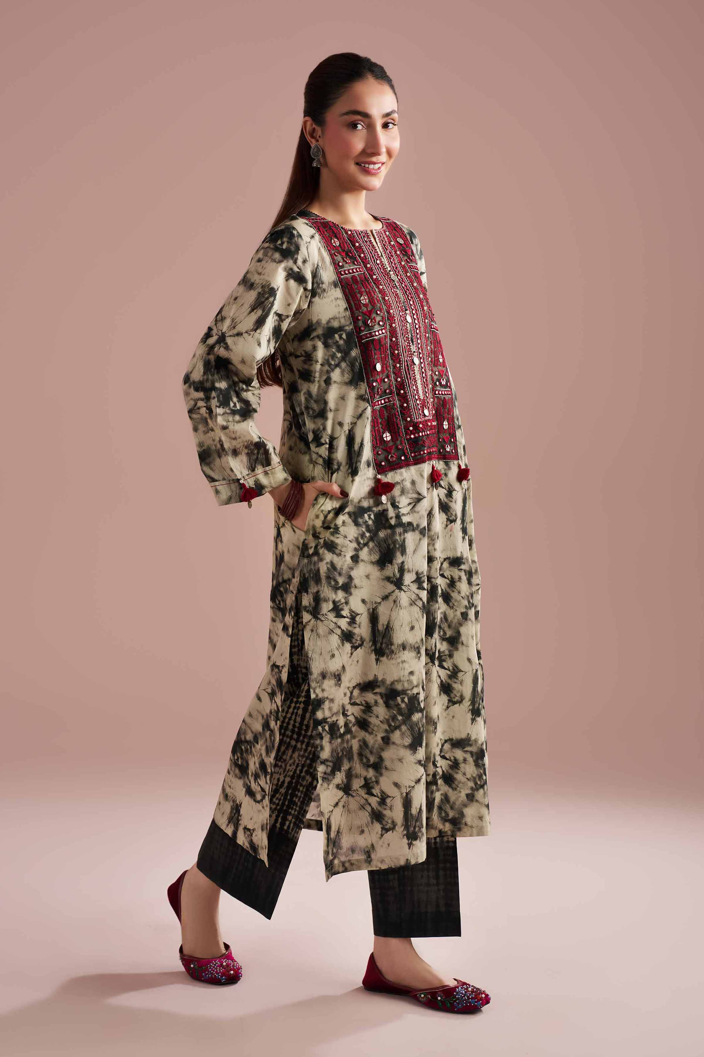 2 Piece - Printed Embroidered Suit - PE26-254