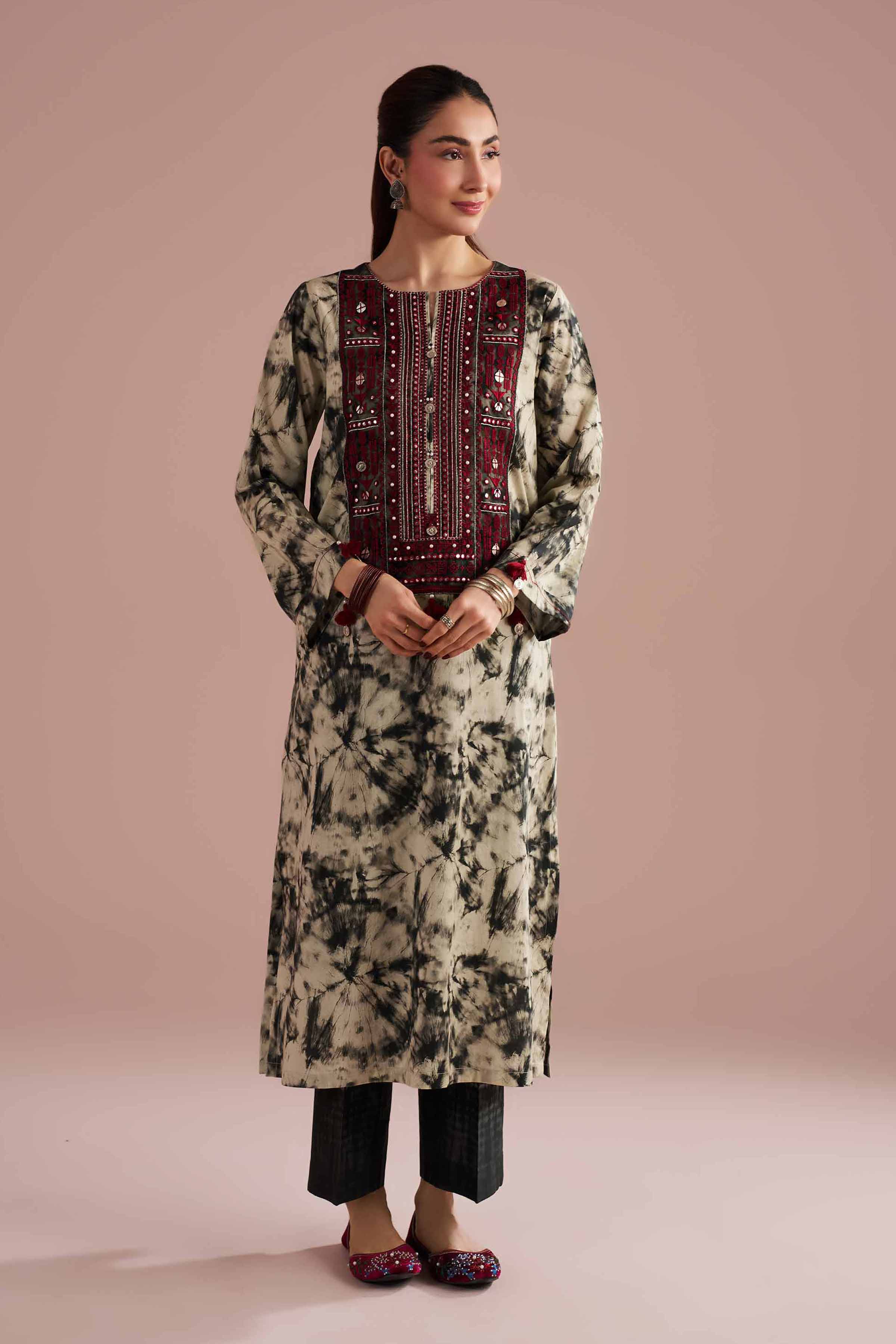 2 Piece - Printed Embroidered Suit - PE26-254 Beige Lawn 2PC Embroidered