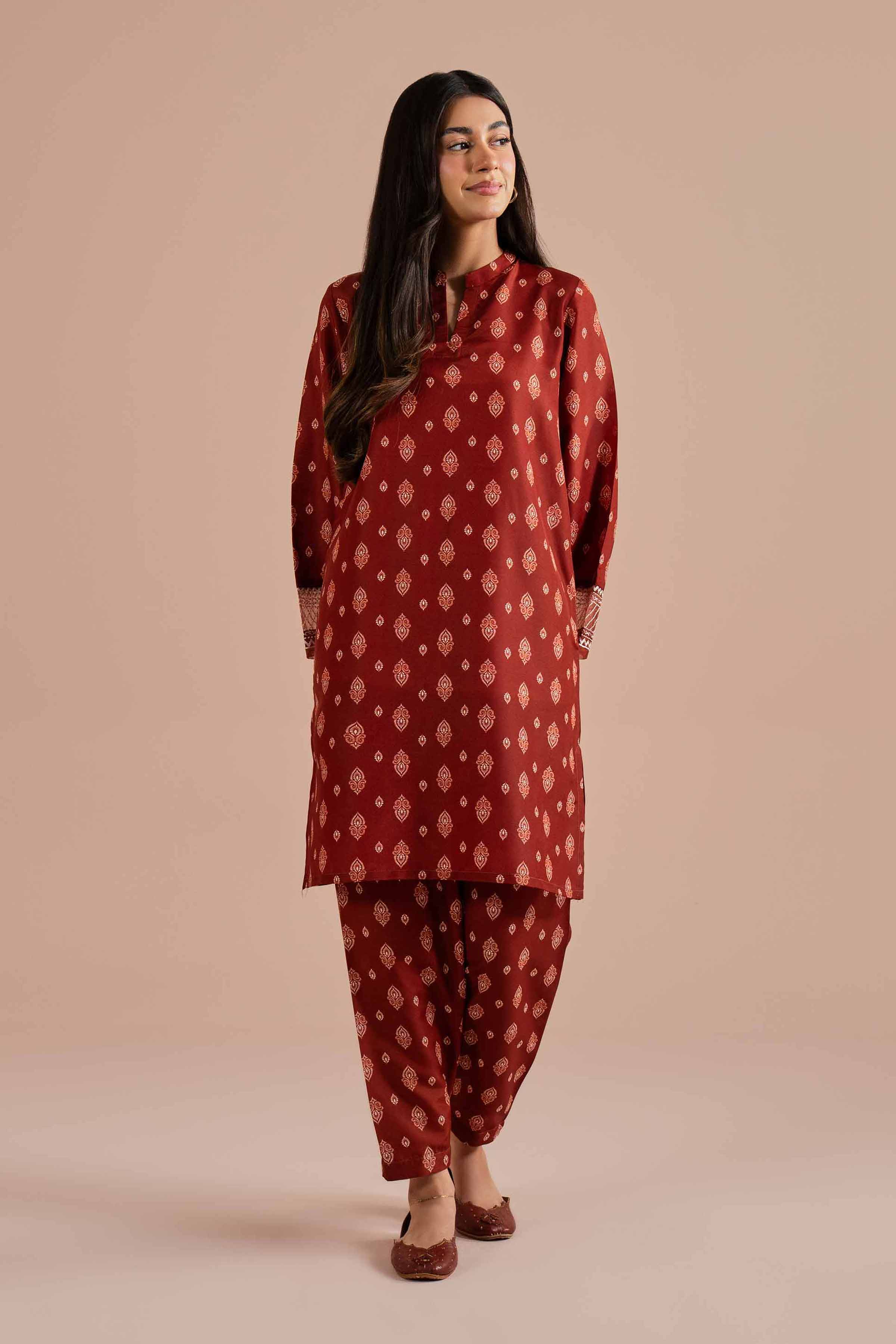 2 Piece - Printed Embroidered Suit - PE26-26 NishatUAE Brown Lawn 2PC Embroidered Ready To Wear