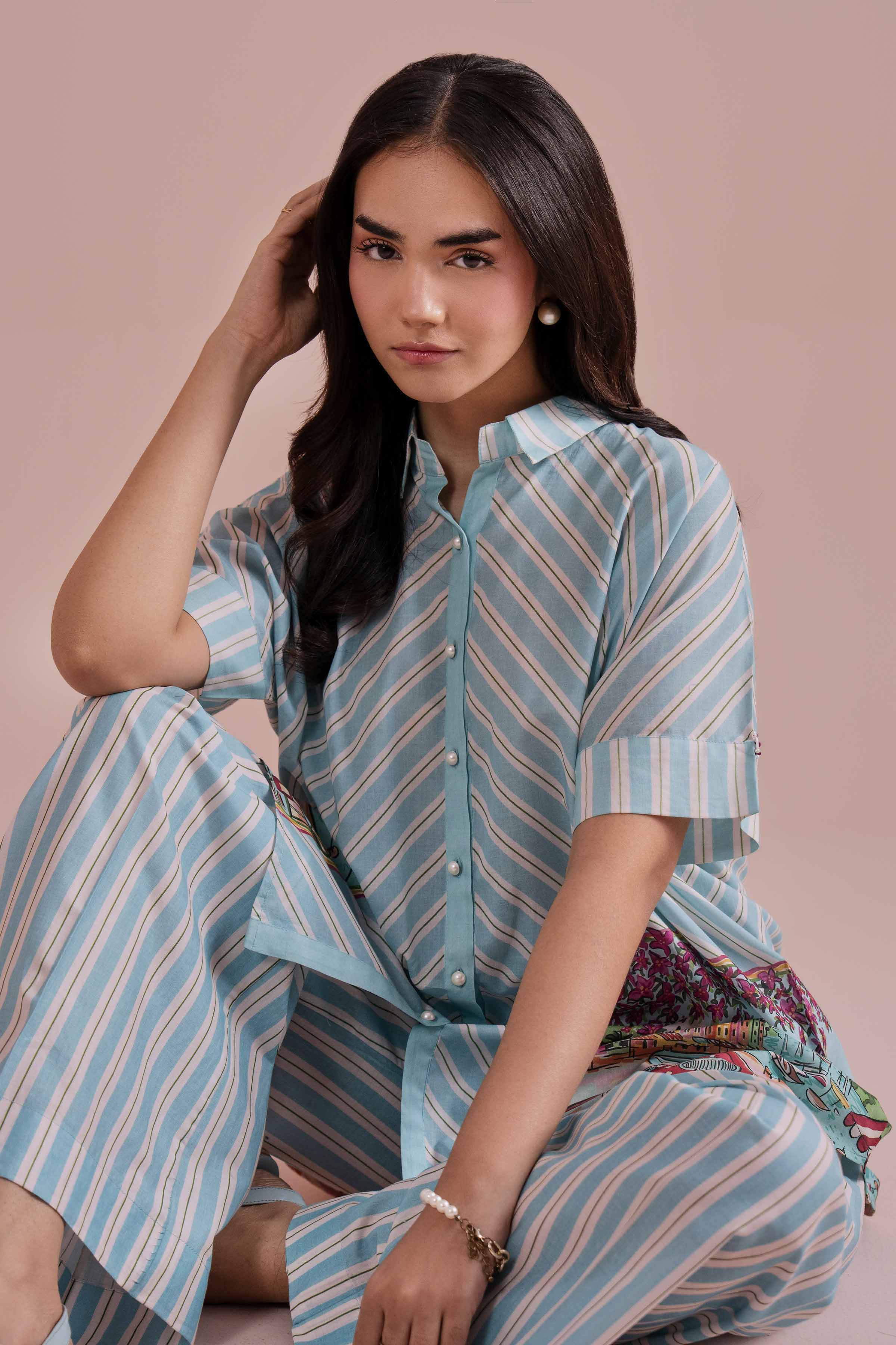 2 Piece - Printed Suit - PE26-267 Blue Lawn 2PC Printed READY TO WEAR