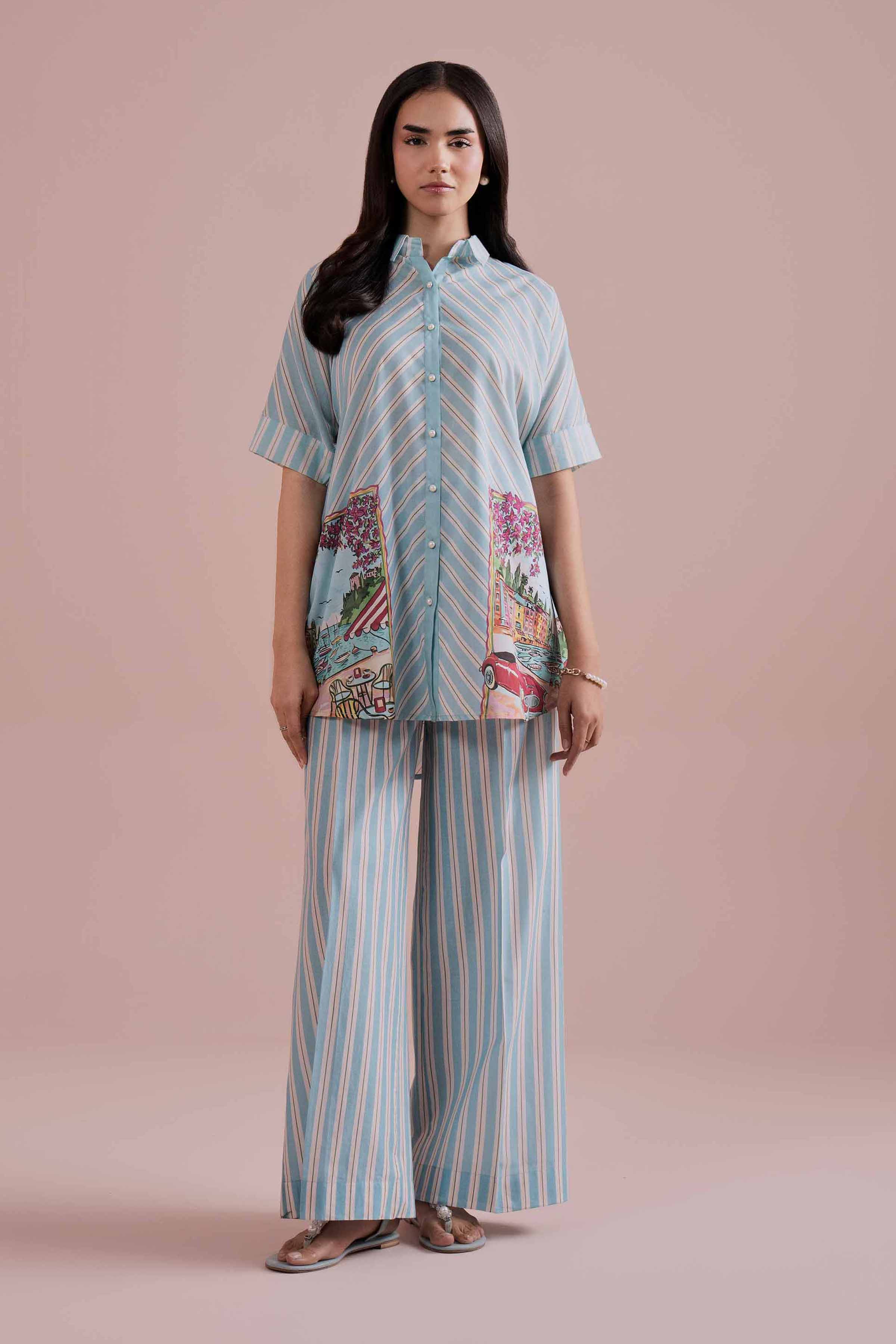 2 Piece - Printed Suit - PE26-267 Blue Lawn 2PC Printed READY TO WEAR