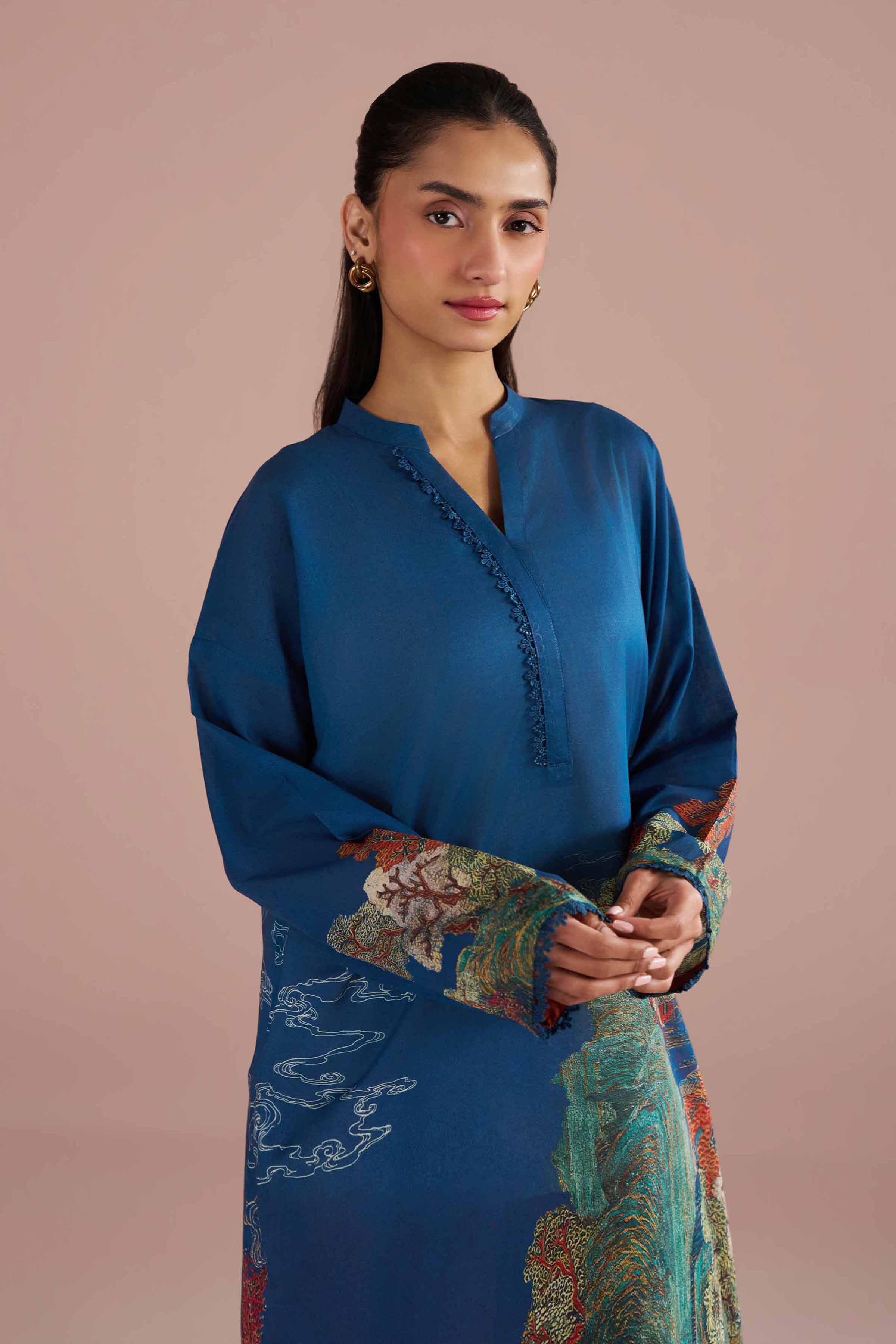 2 Piece - Printed Suit - PE26-268 Blue Lawn 2PC Printed READY TO WEAR