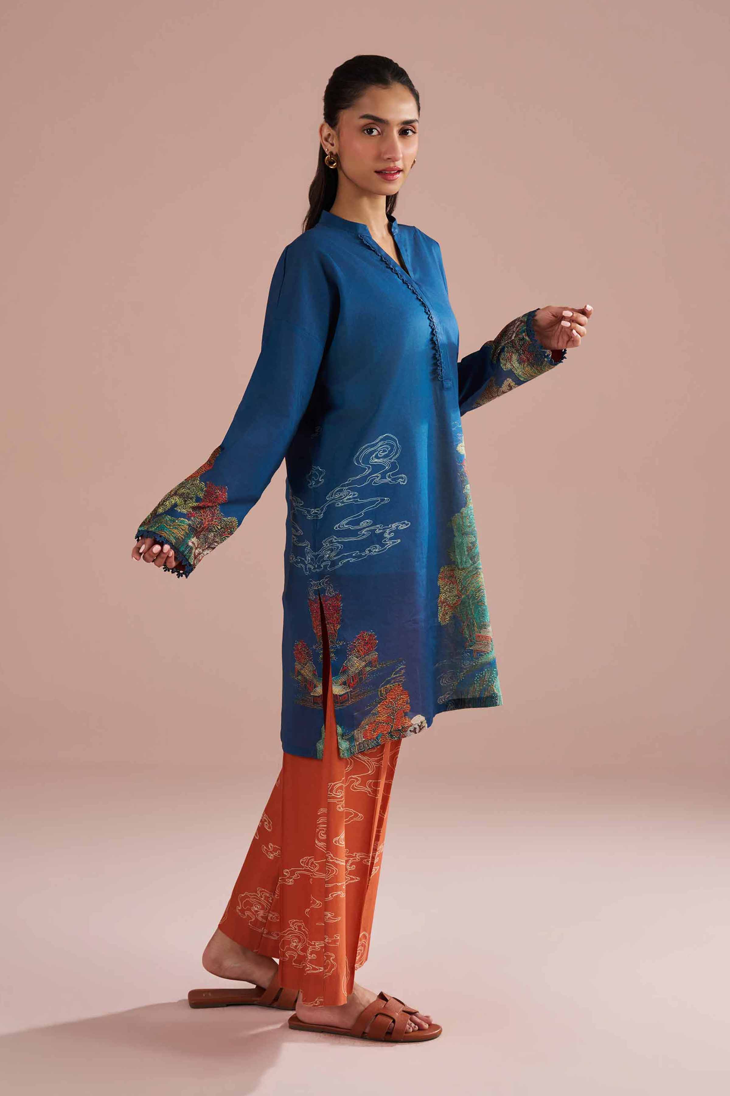 2 Piece - Printed Suit - PE26-268 Blue Lawn 2PC Printed READY TO WEAR