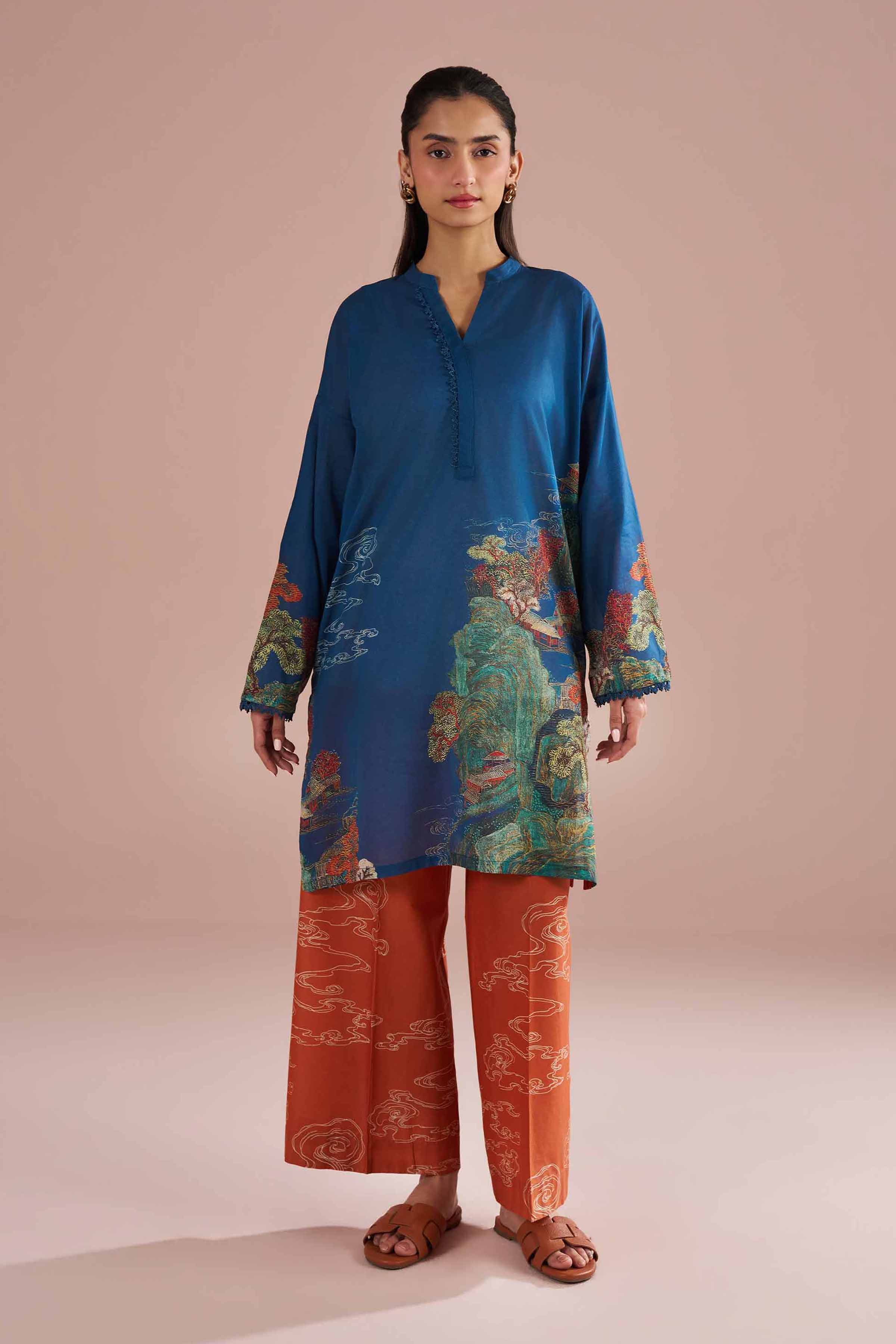 2 Piece - Printed Suit - PE26-268 Blue Lawn 2PC Printed READY TO WEAR