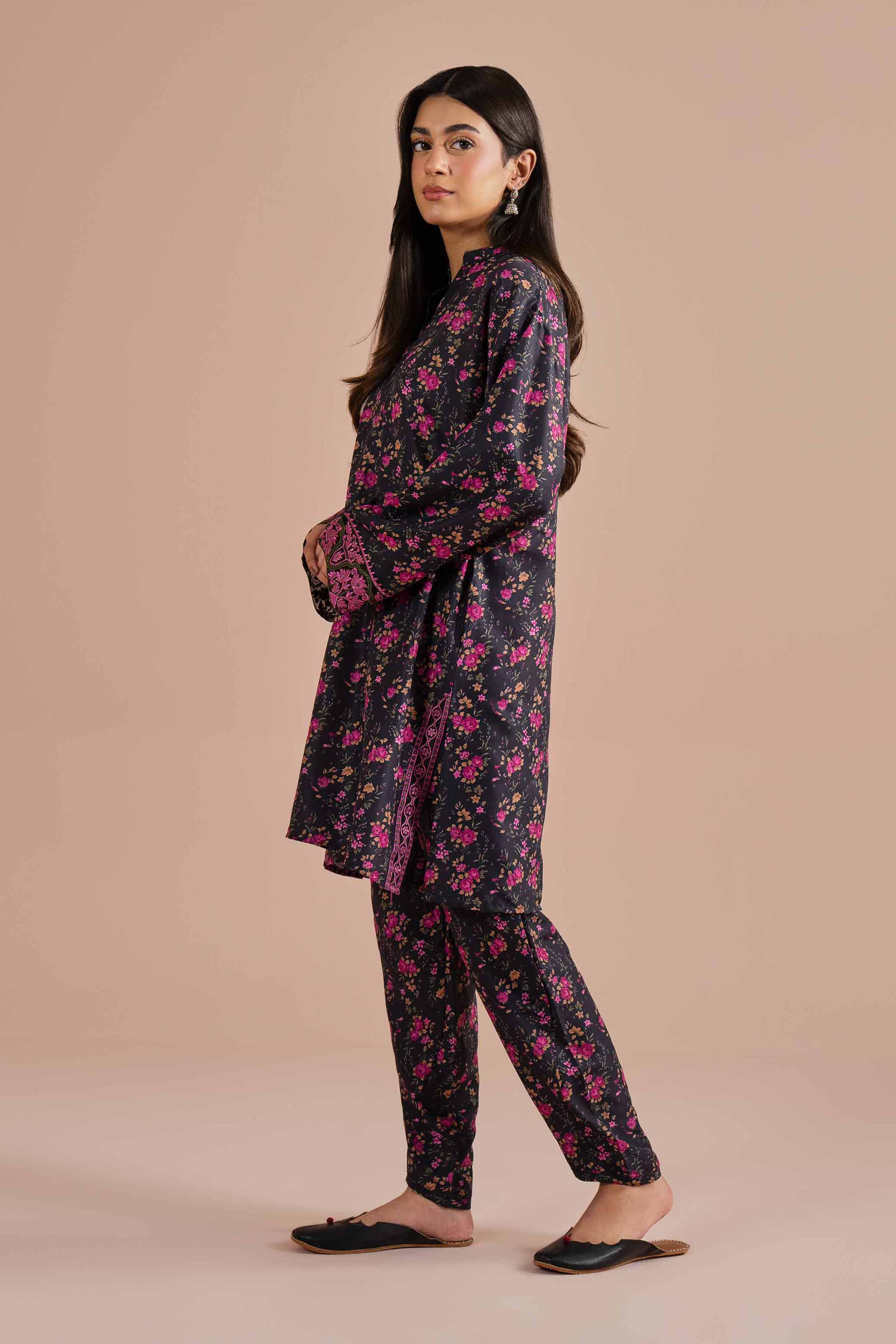 2 Piece - Printed Embroidered Suit - PE26-27 NishatUAE Black Lawn 2PC Embroidered Ready To Wear