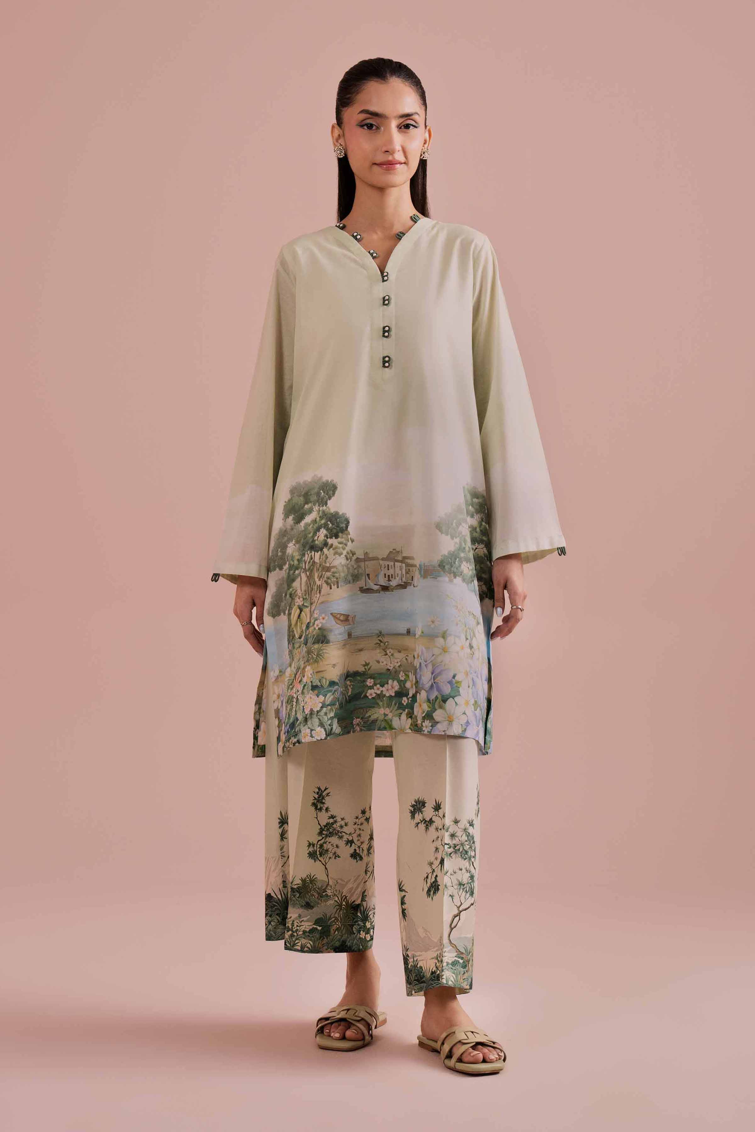 2 Piece - Printed Suit - PE26-273 Green Lawn 2PC Printed READY TO WEAR