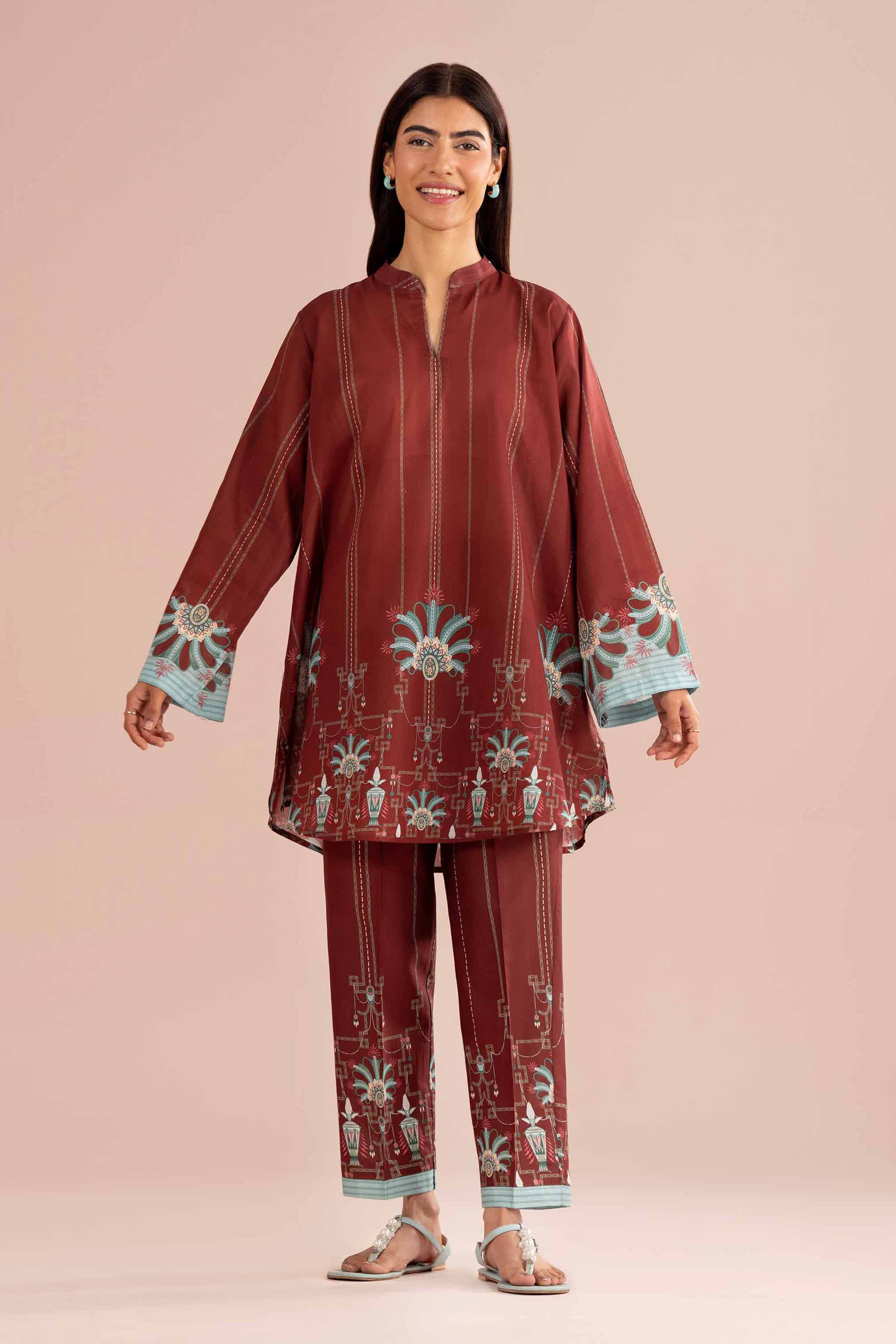 2 Piece - Printed Suit - PE26-279 Red Lawn 2PC Printed READY TO WEAR