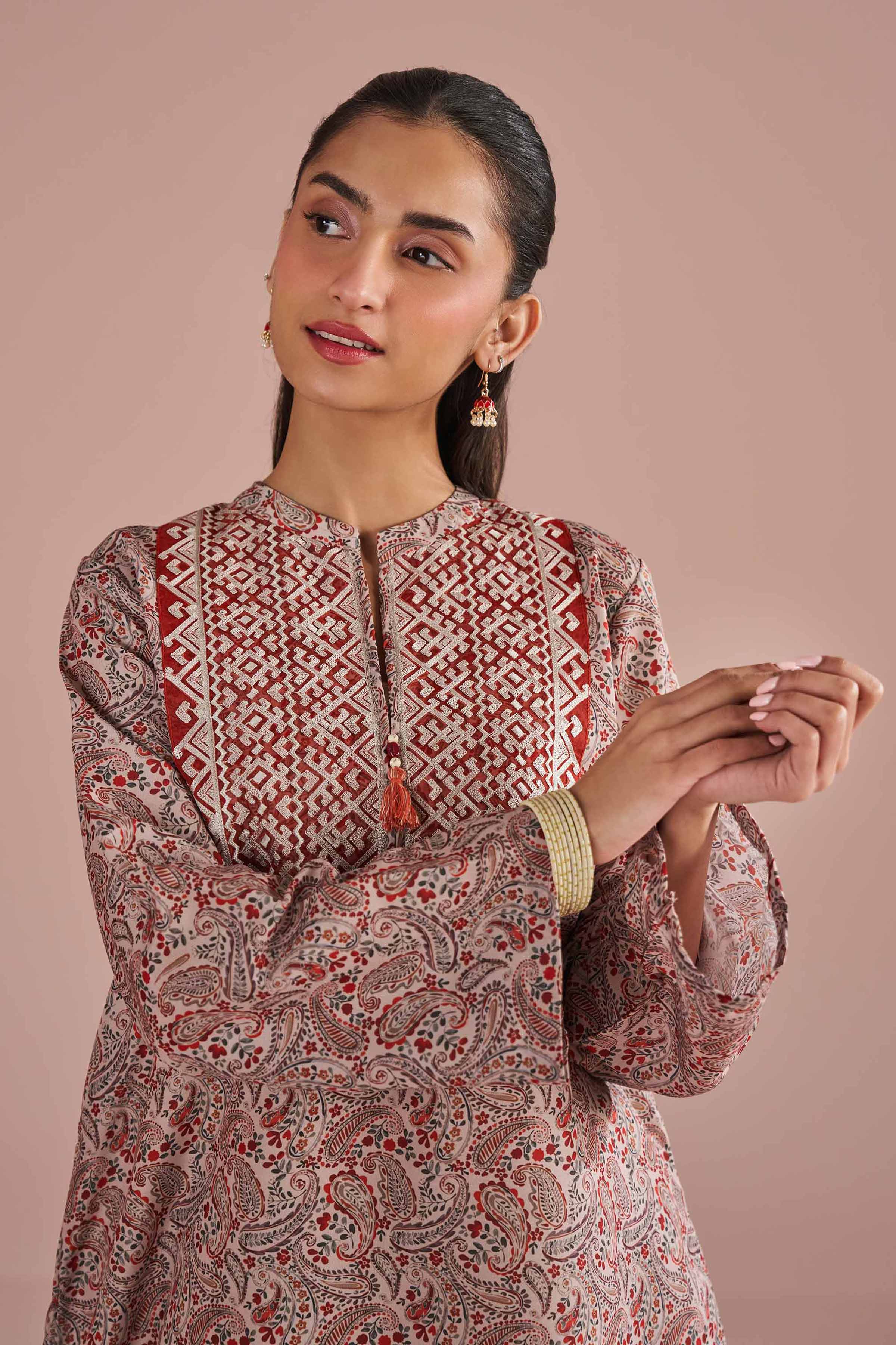 2 Piece - Printed Embroidered Suit - PE26-28
