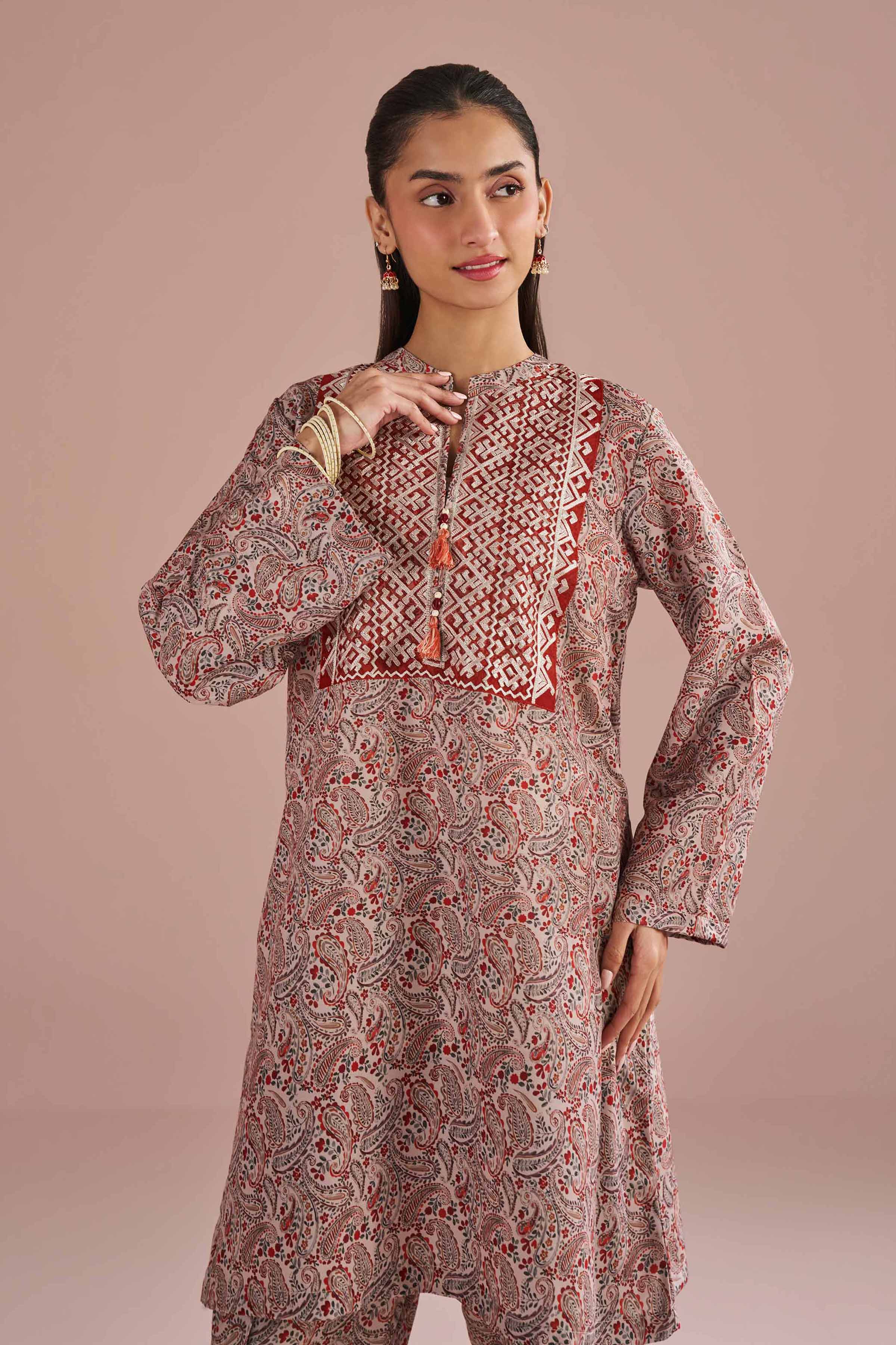 2 Piece - Printed Embroidered Suit - PE26-28