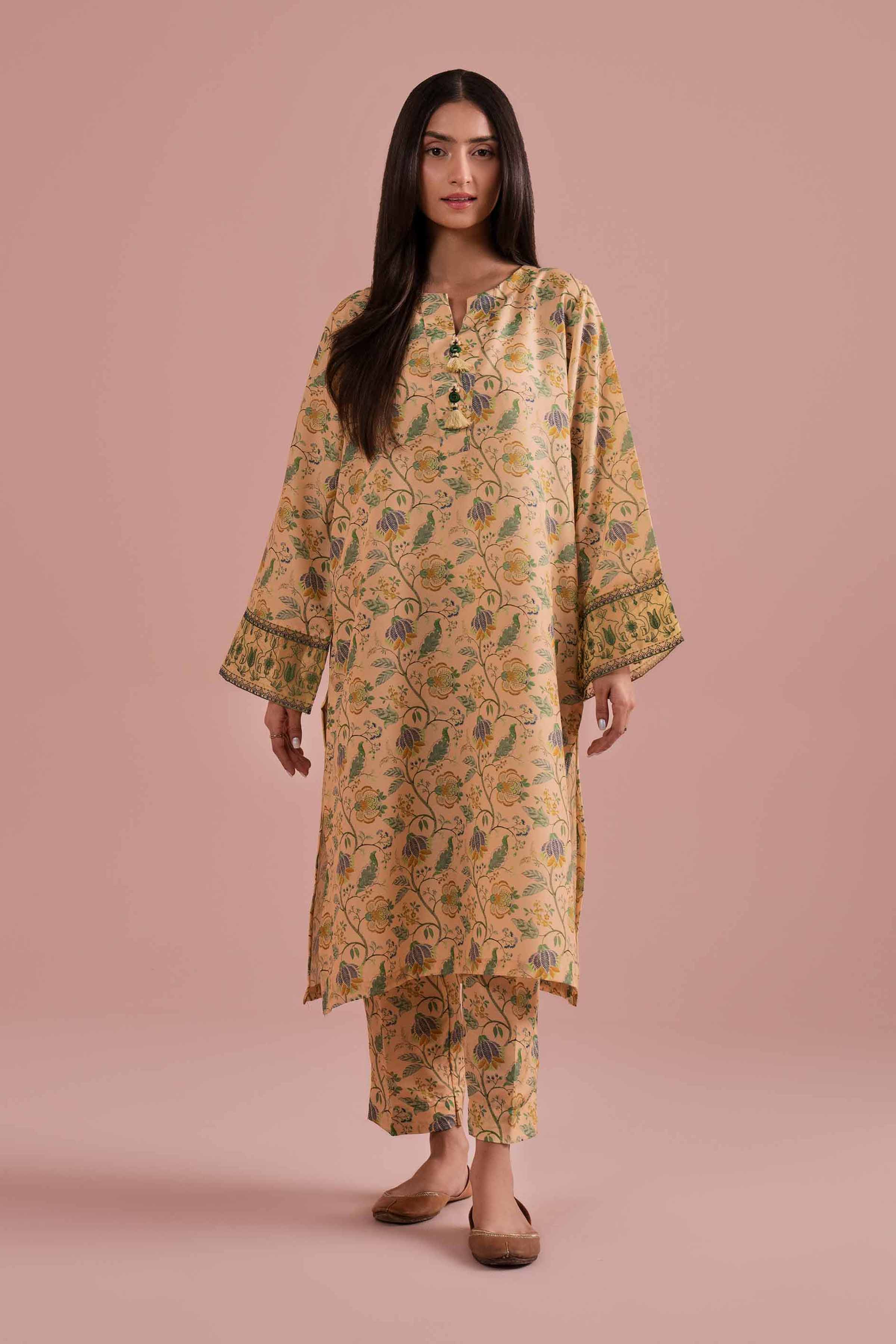 2 Piece - Printed Embroidered Suit - PE26-29 NishatUAE Yellow Lawn 2PC Embroidered Ready To Wear