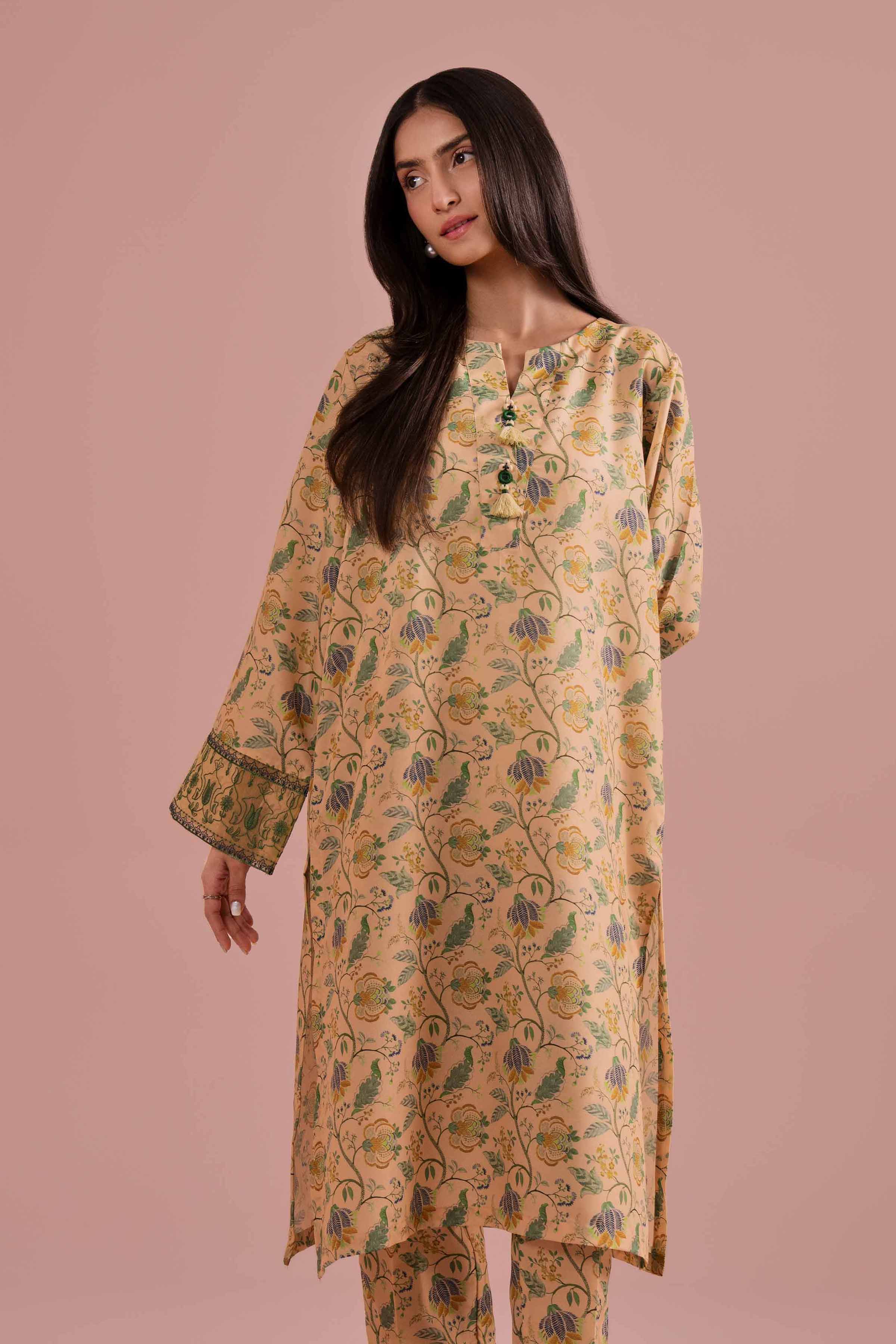 2 Piece - Printed Embroidered Suit - PE26-29 NishatUAE Yellow Lawn 2PC Embroidered Ready To Wear