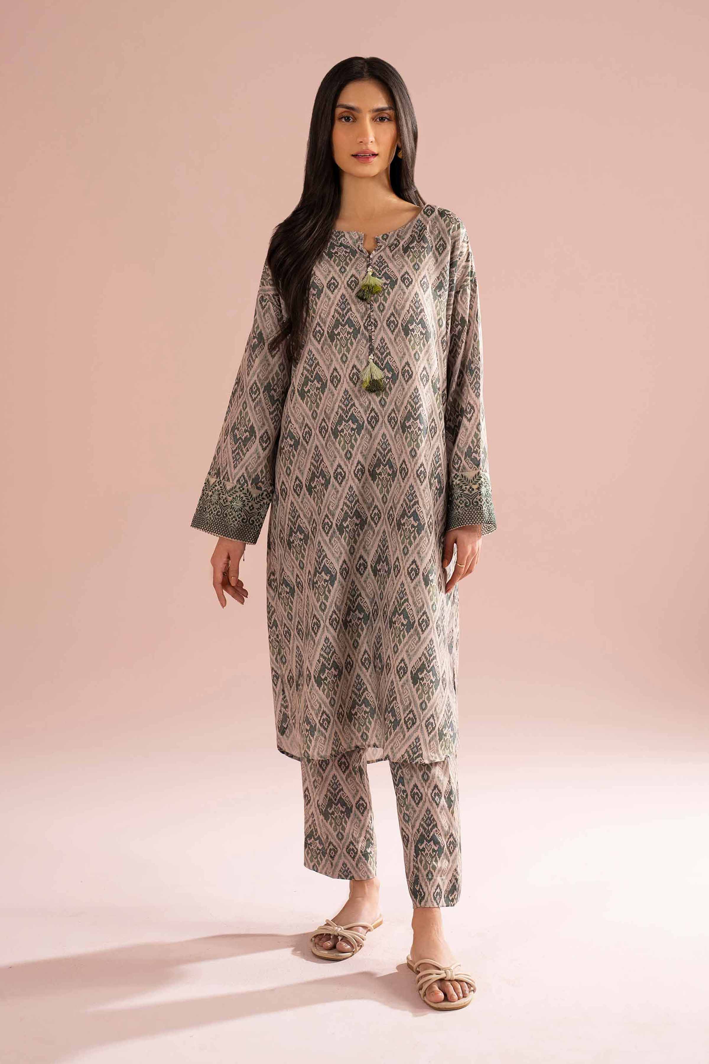 2 Piece - Printed Embroidered Suit - PE26-30 NishatUAE Beige Lawn 2PC Embroidered Ready To Wear