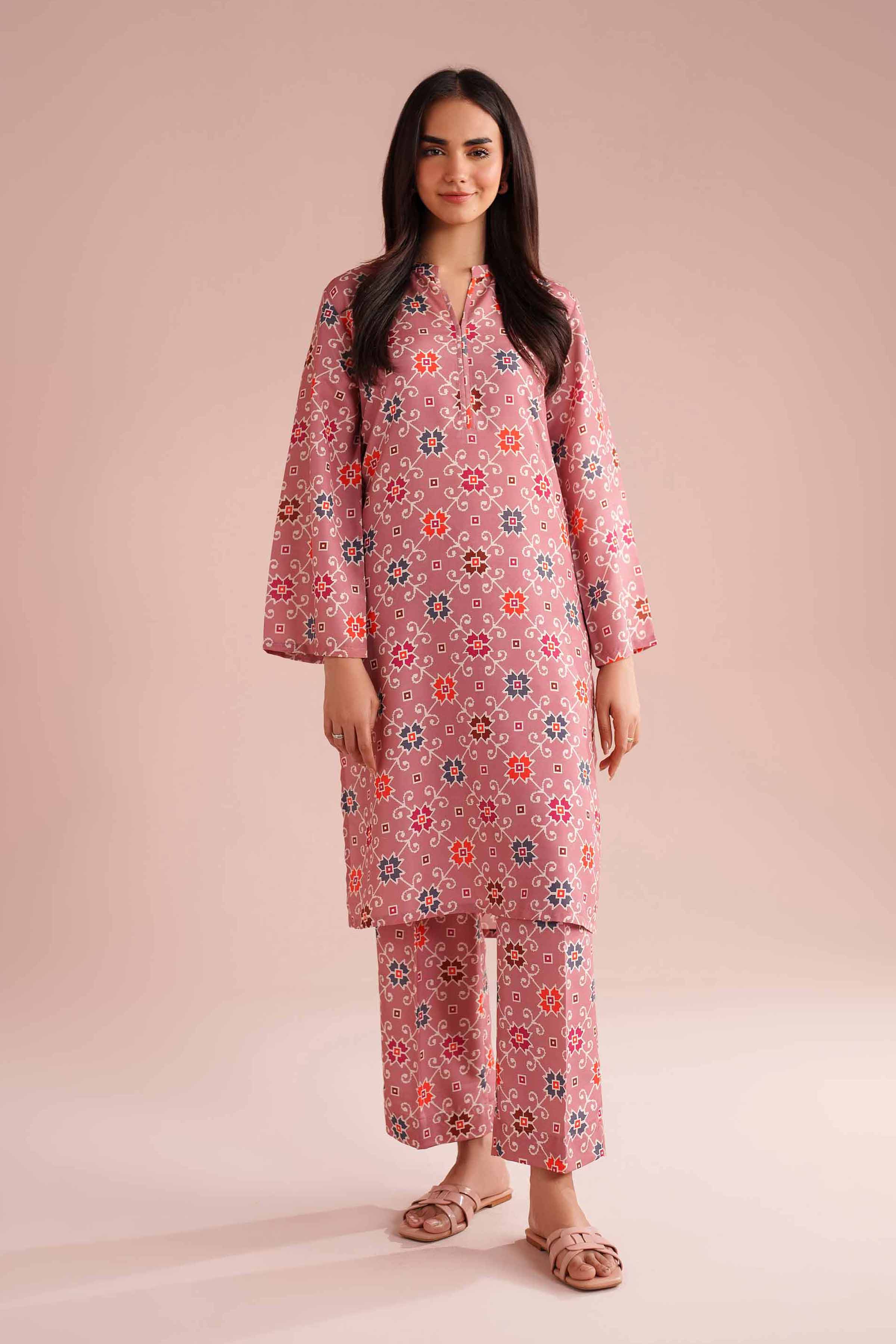 2 Piece - Printed Suit - PE26-31 NishatUAE Pink Lawn 2PC Printed Ready To Wear