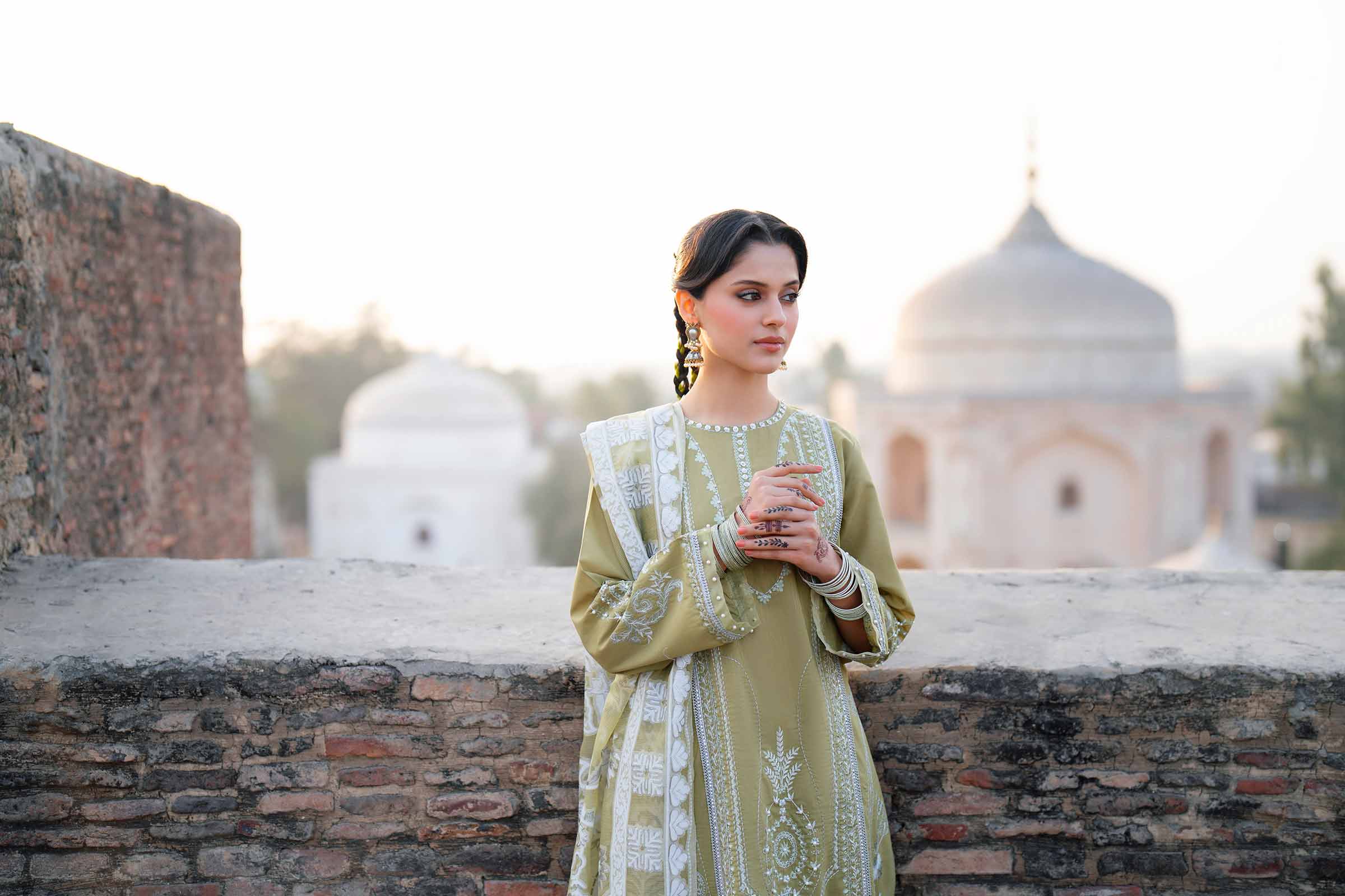 3 Piece - Embroidered Suit - PE26-314 Green Cross Hatch 3PC Embroidered READY TO WEAR