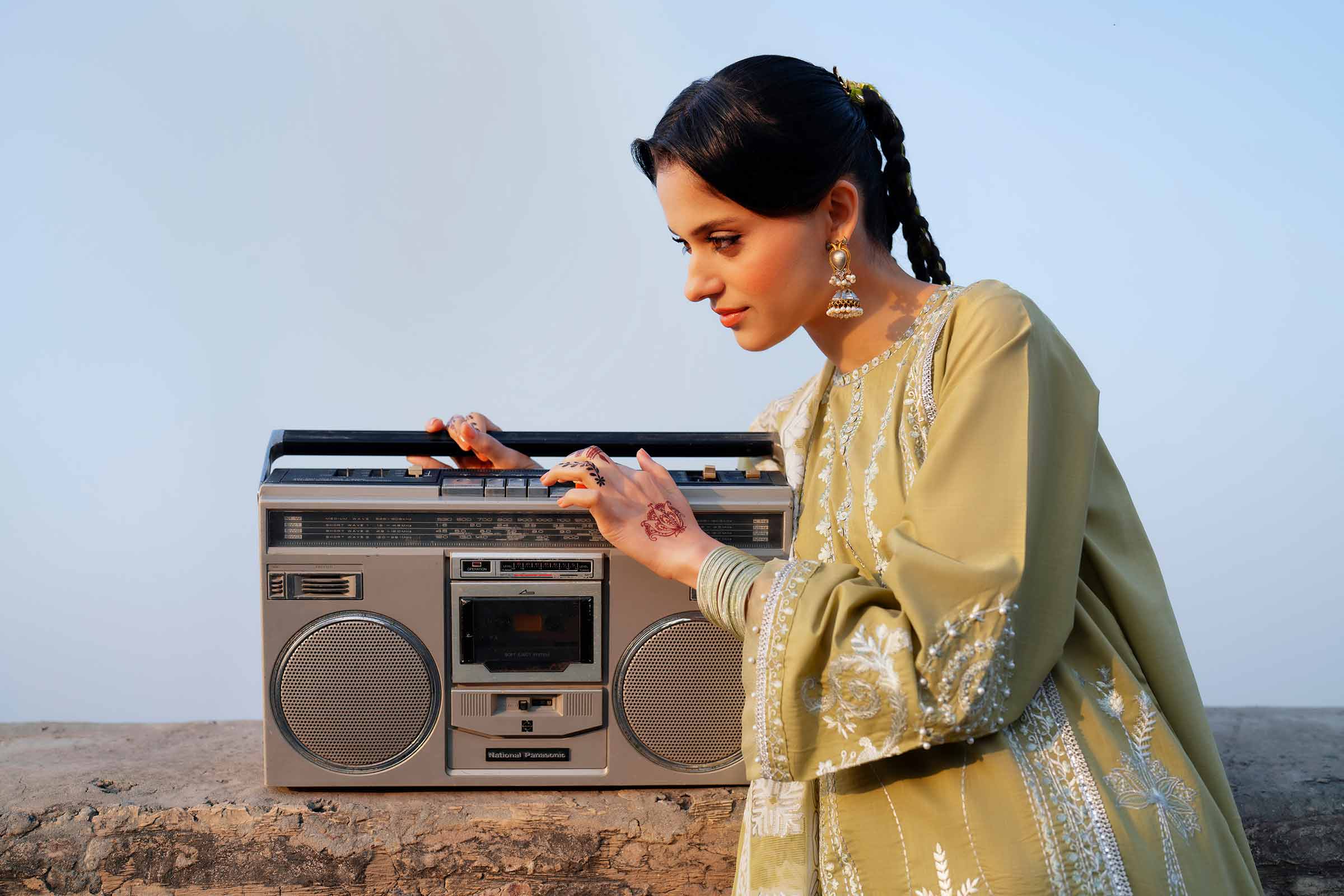 3 Piece - Embroidered Suit - PE26-314 Green Cross Hatch 3PC Embroidered READY TO WEAR