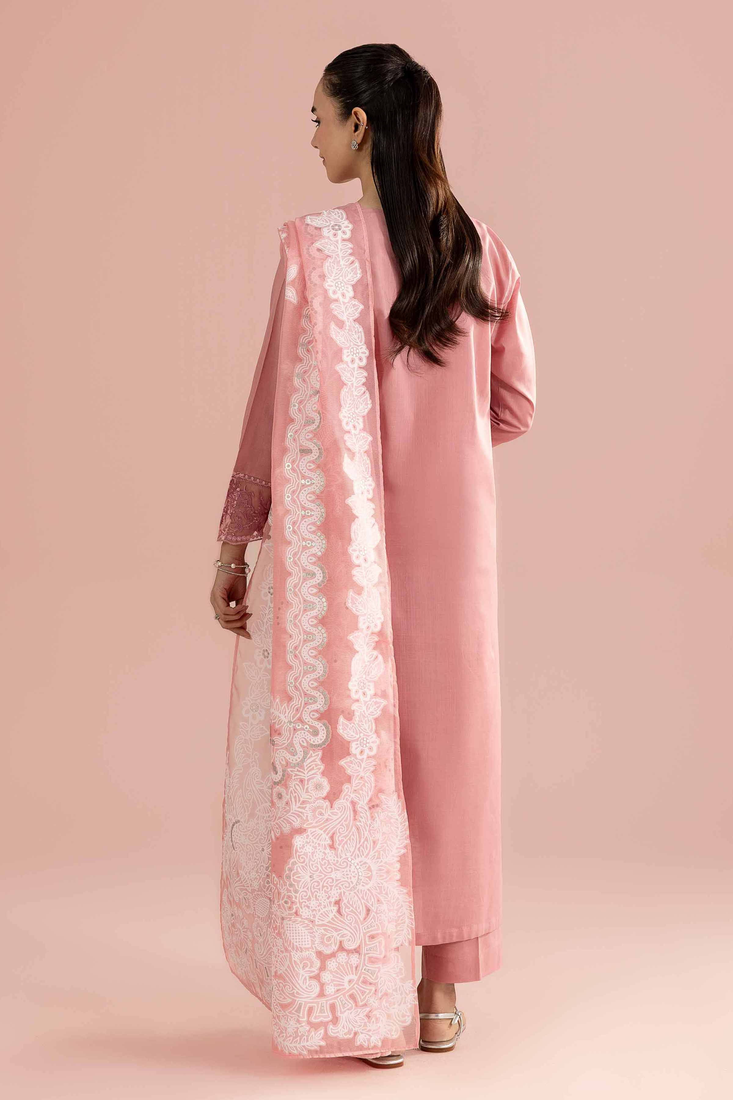 3 Piece - Embroidered Suit - PE26-315 Pink Cross Hatch 3PC Embroidered READY TO WEAR