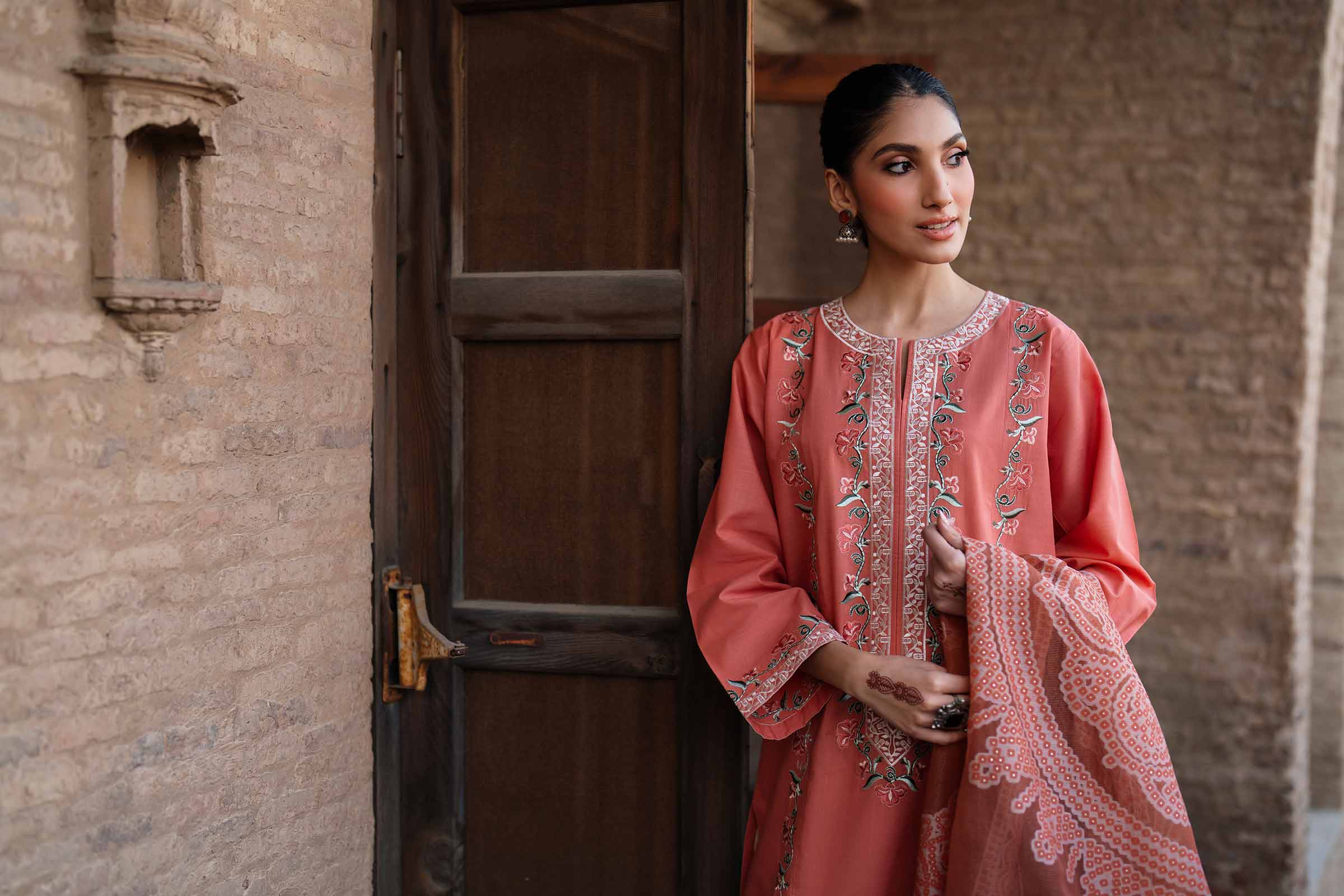 3 Piece - Embroidered Suit - PE26-317 Orange Cross Hatch 3PC Embroidered