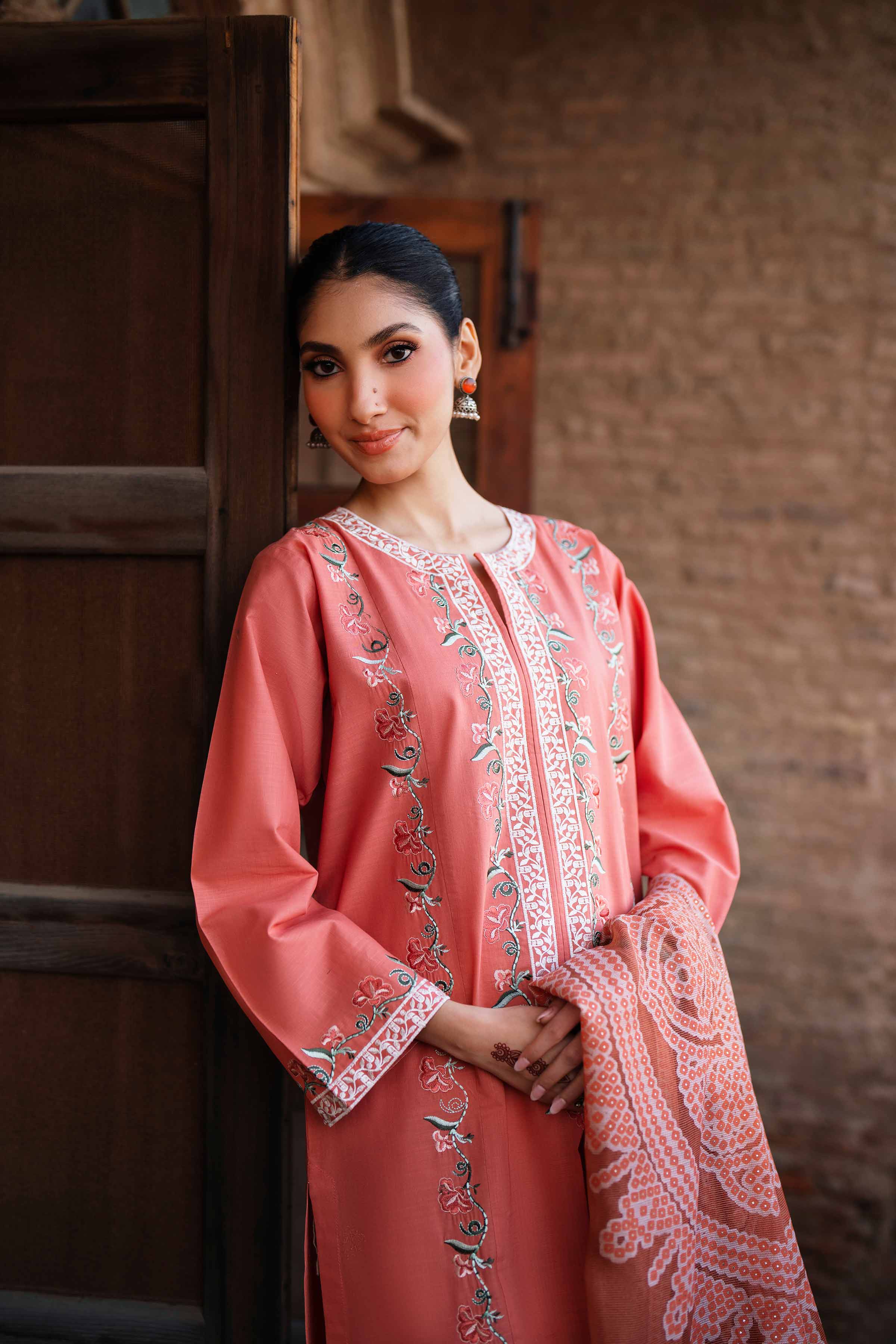 3 Piece - Embroidered Suit - PE26-317 Orange Cross Hatch 3PC Embroidered