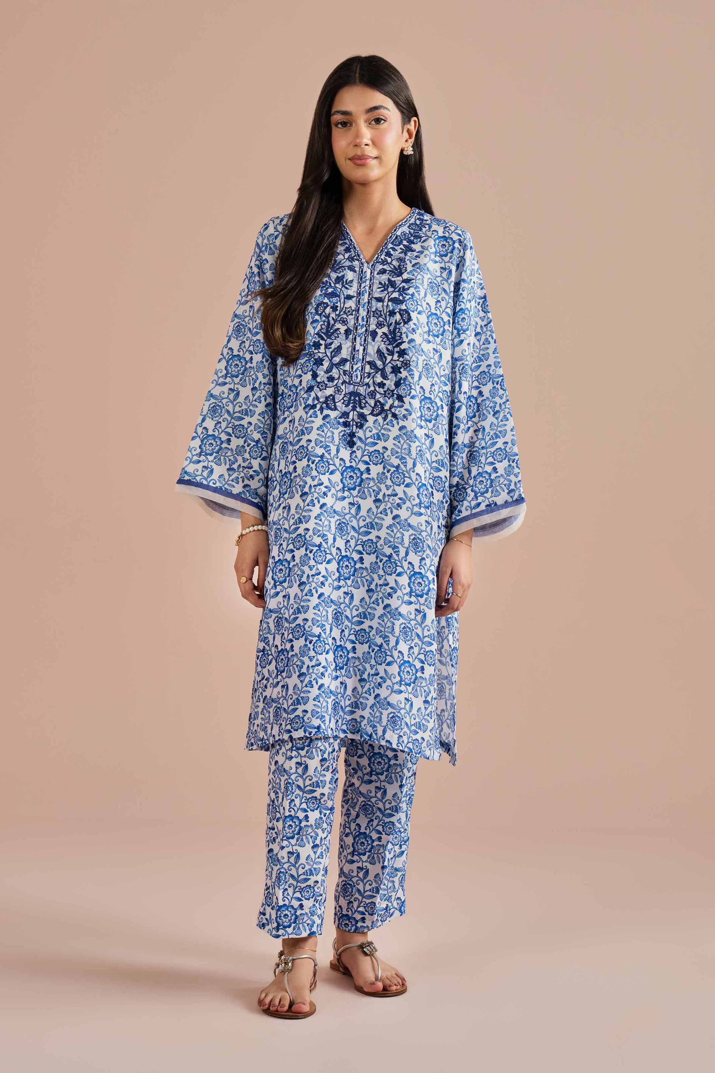 2 Piece - Printed Embroidered Suit - PE26-32 NishatUAE Blue Lawn 2PC Embroidered Ready To Wear