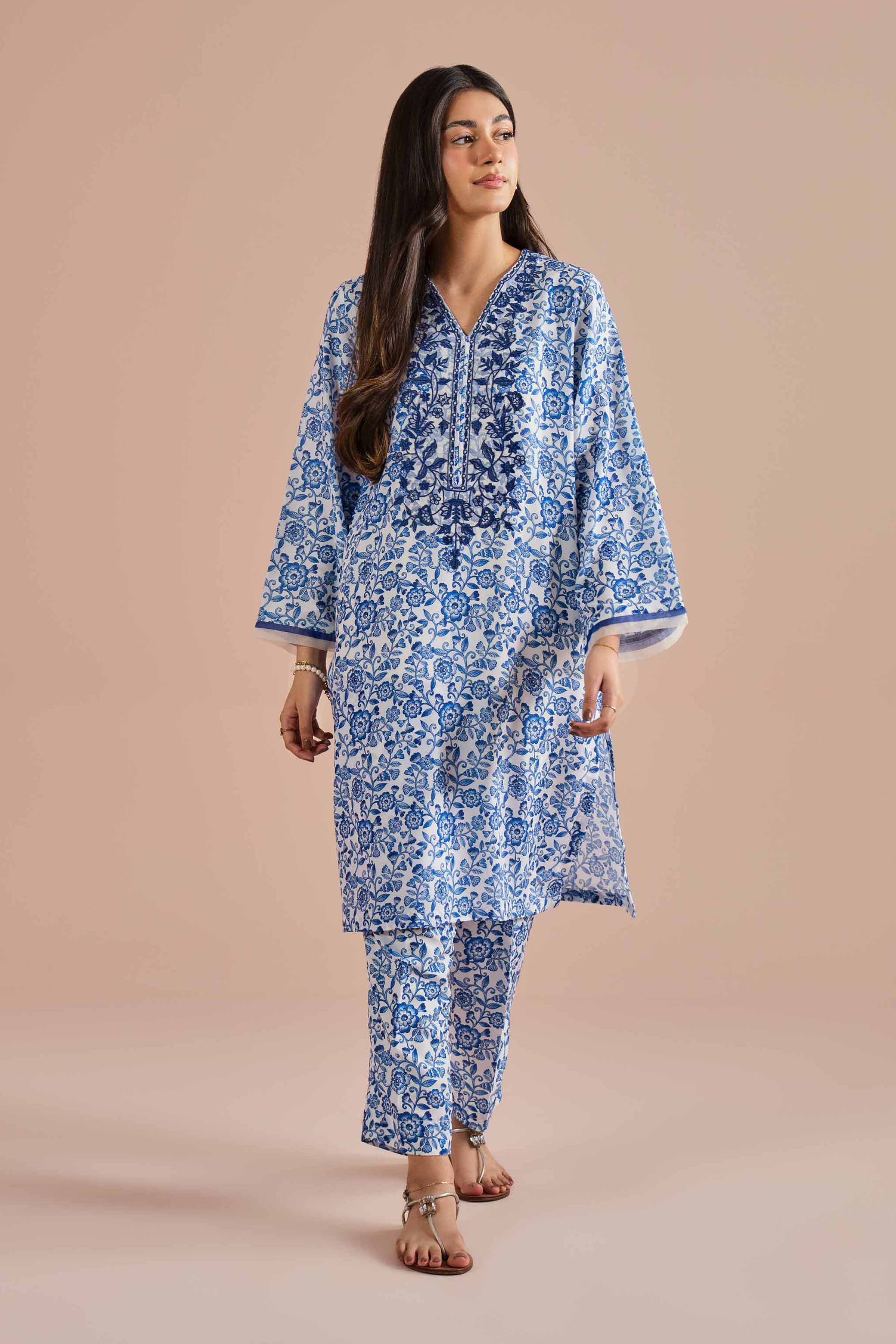 2 Piece - Printed Embroidered Suit - PE26-32 NishatUAE Blue Lawn 2PC Embroidered Ready To Wear