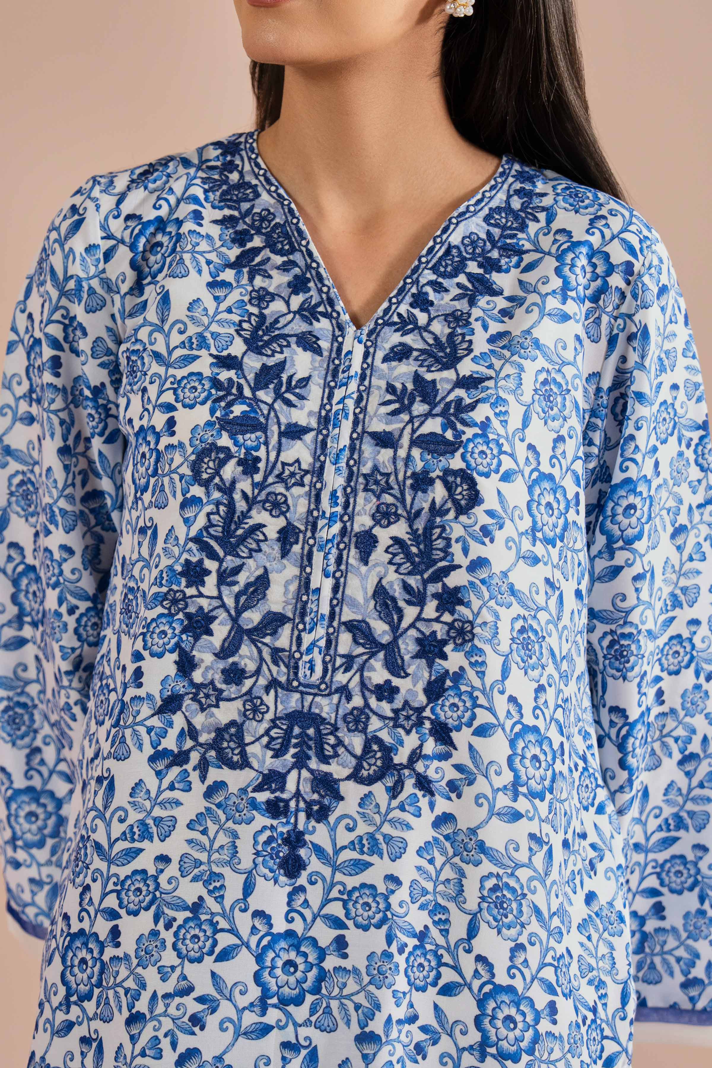 2 Piece - Printed Embroidered Suit - PE26-32 NishatUAE Blue Lawn 2PC Embroidered Ready To Wear