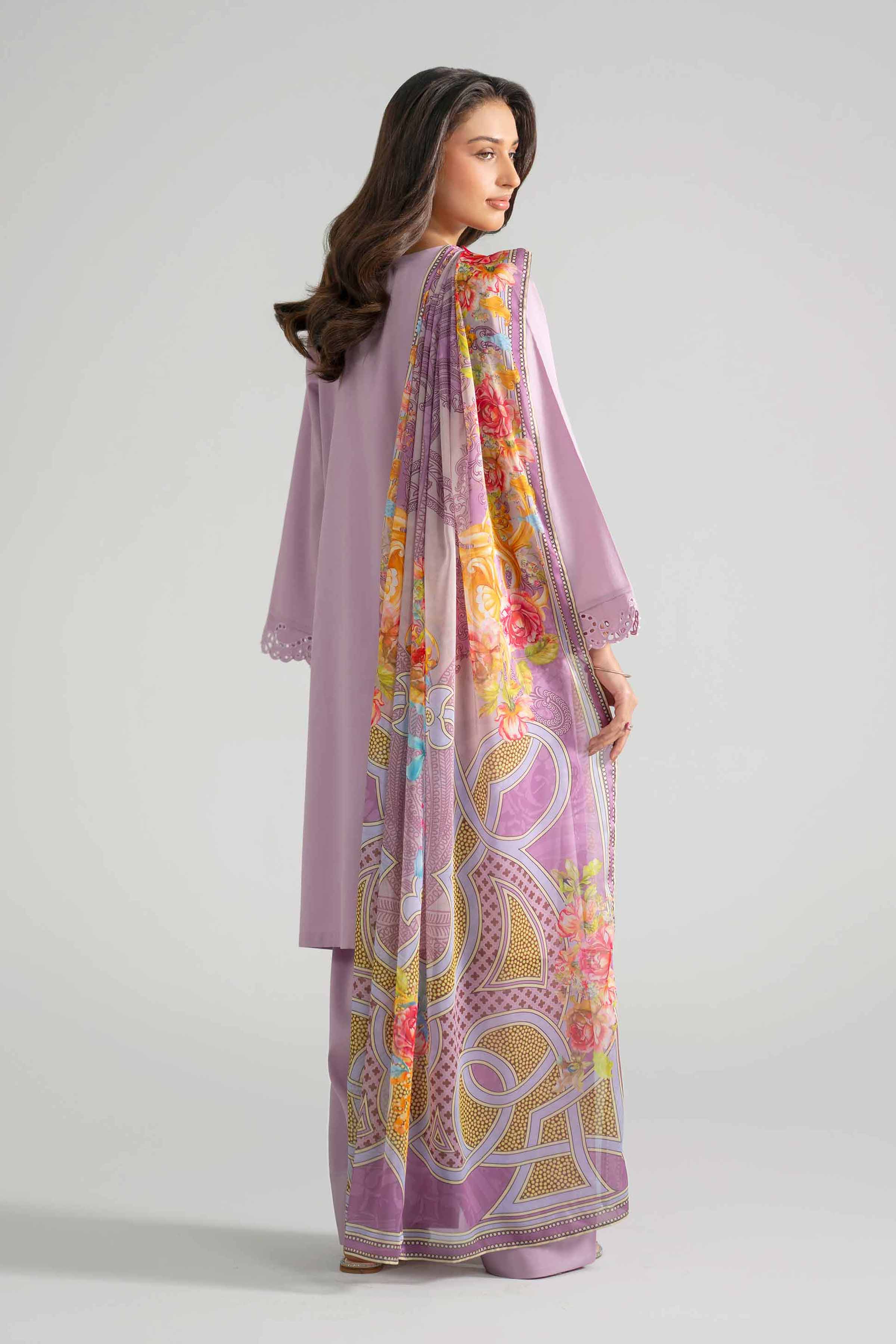 3 Piece - Embroidered Suit - PE26-322 Purple Cotton 3PC Embroidered READY TO WEAR