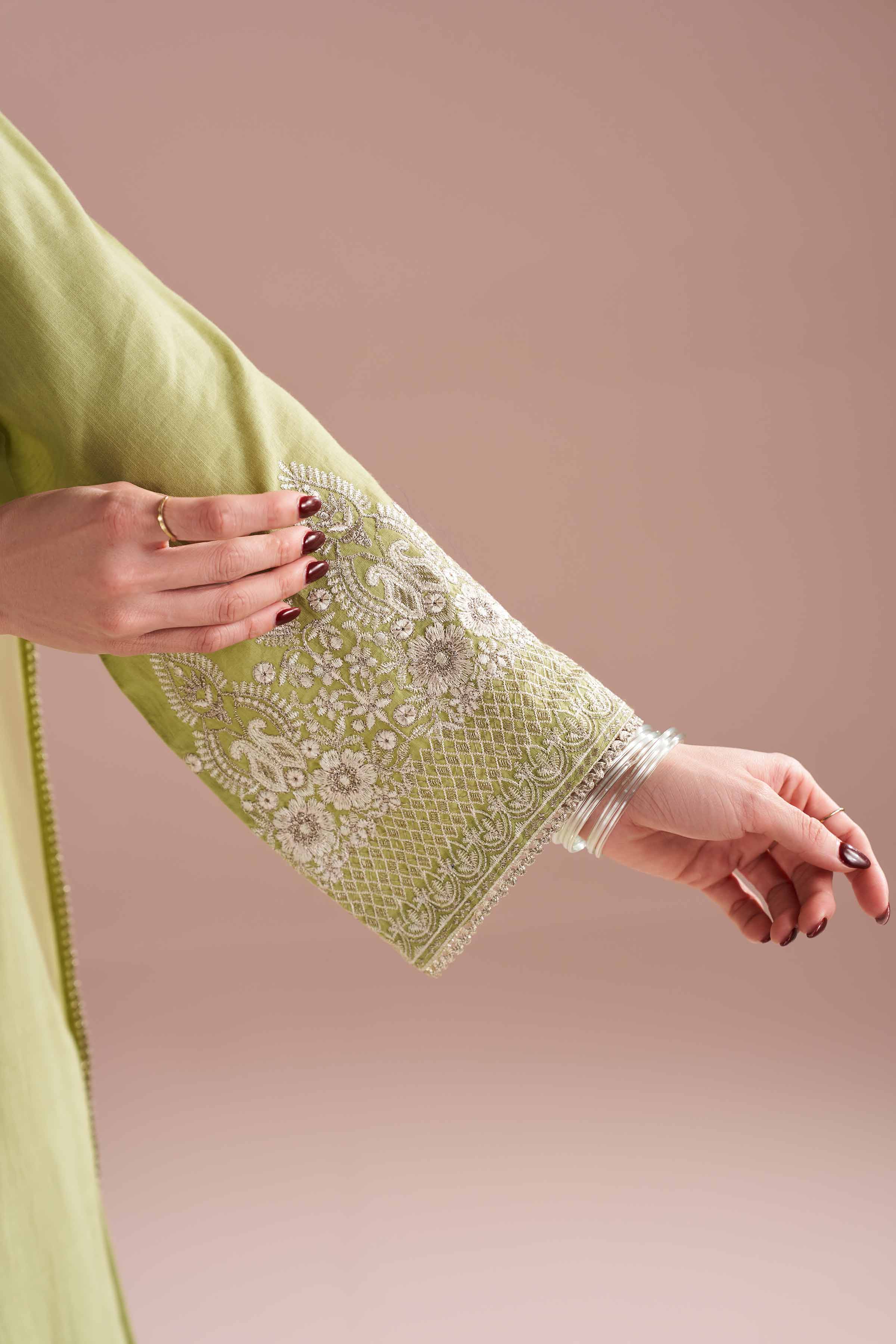 3 Piece - Embroidered Suit - PE26-323 Green Cross Hatch 3PC Embroidered READY TO WEAR