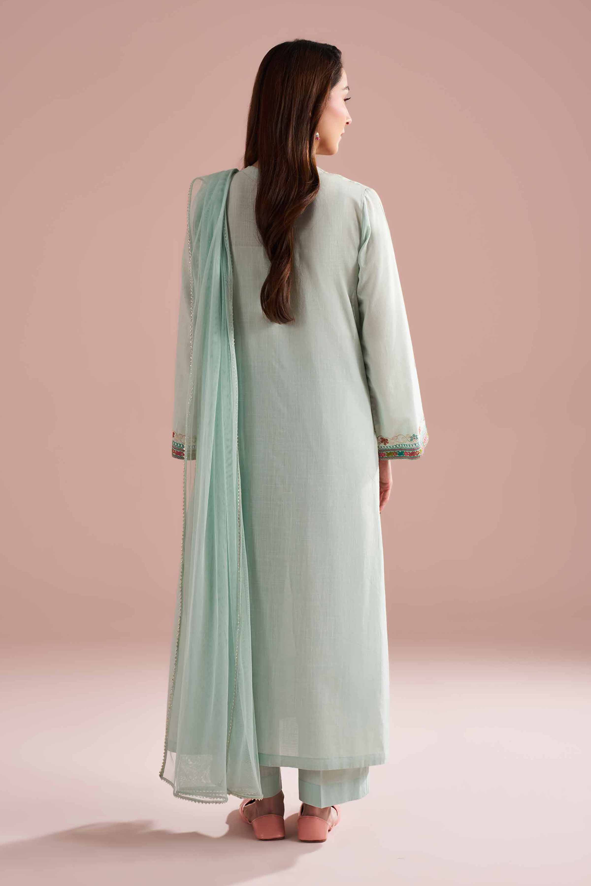 3 Piece - Embroidered Suit - PE26-324 Green Cross Hatch 3PC Embroidered READY TO WEAR