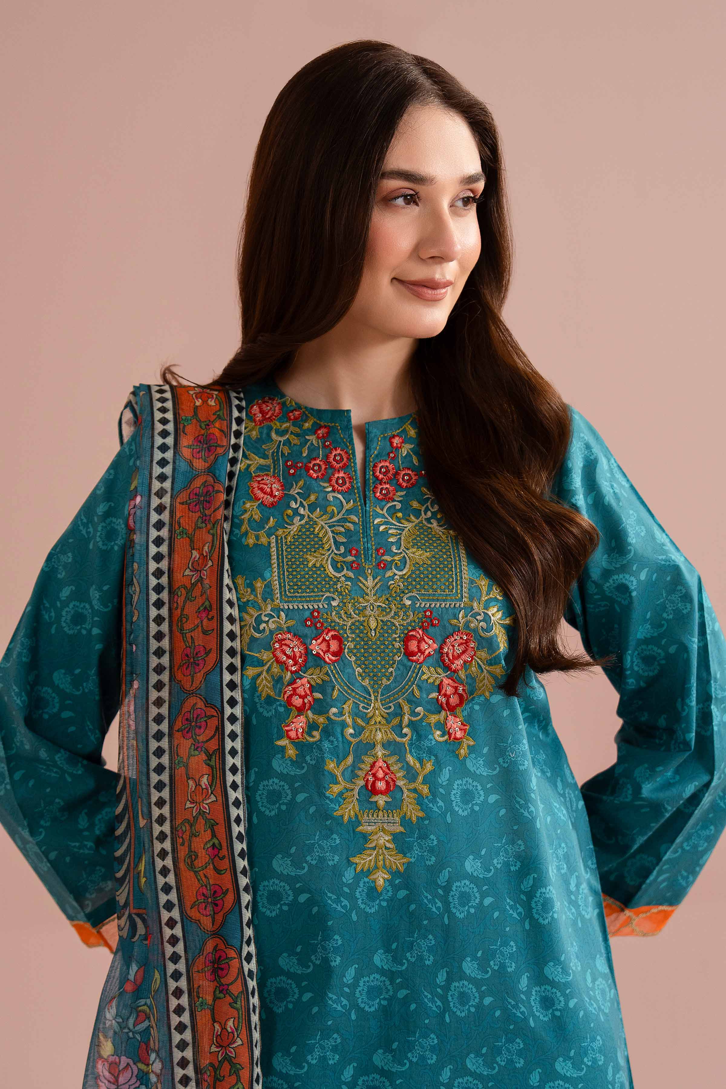 3 Piece - Printed Embroidered Suit - PE26-328