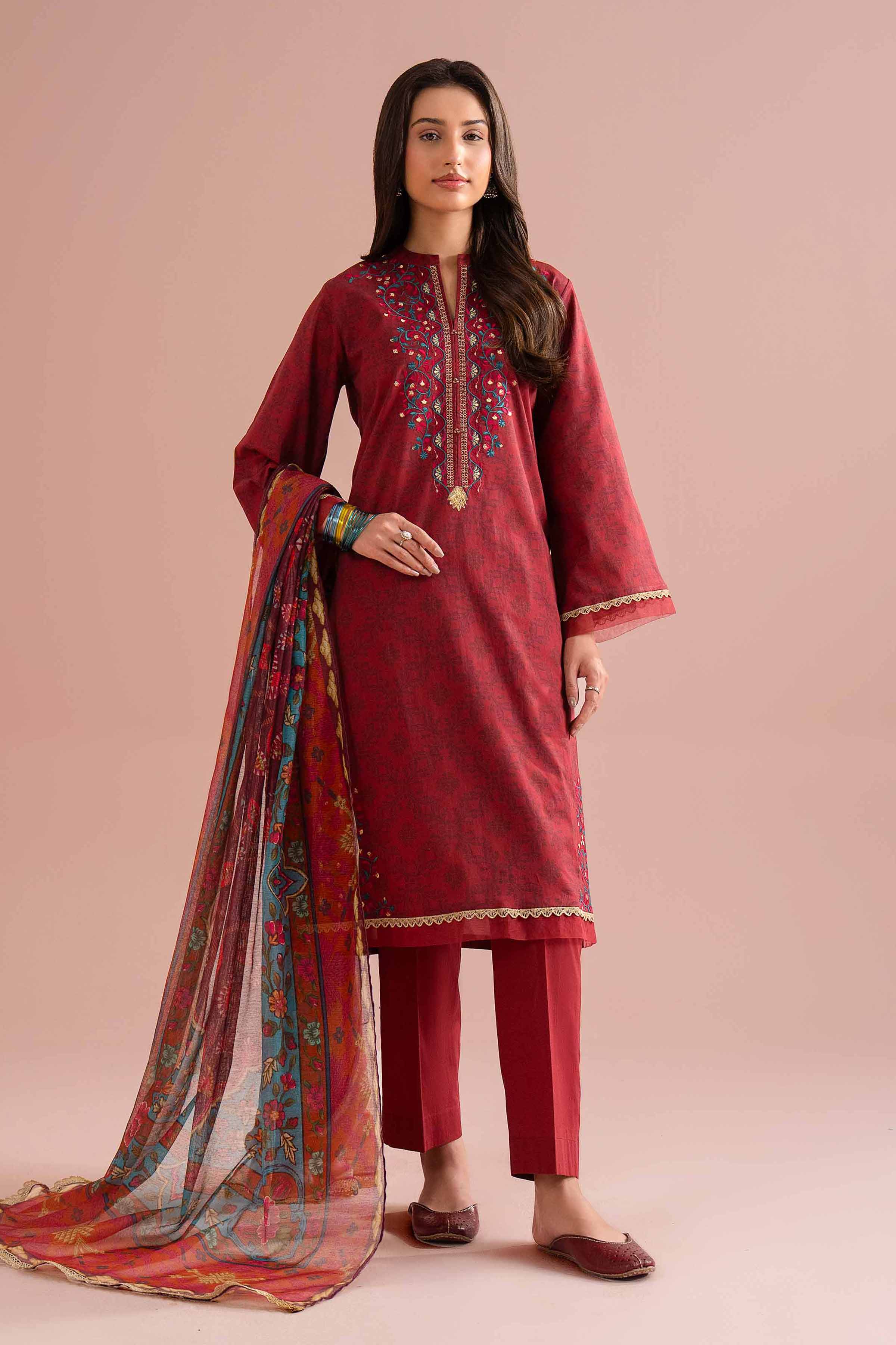 3 Piece - Printed Embroidered Suit - PE26-332 Red Lawn  Embroidered 
