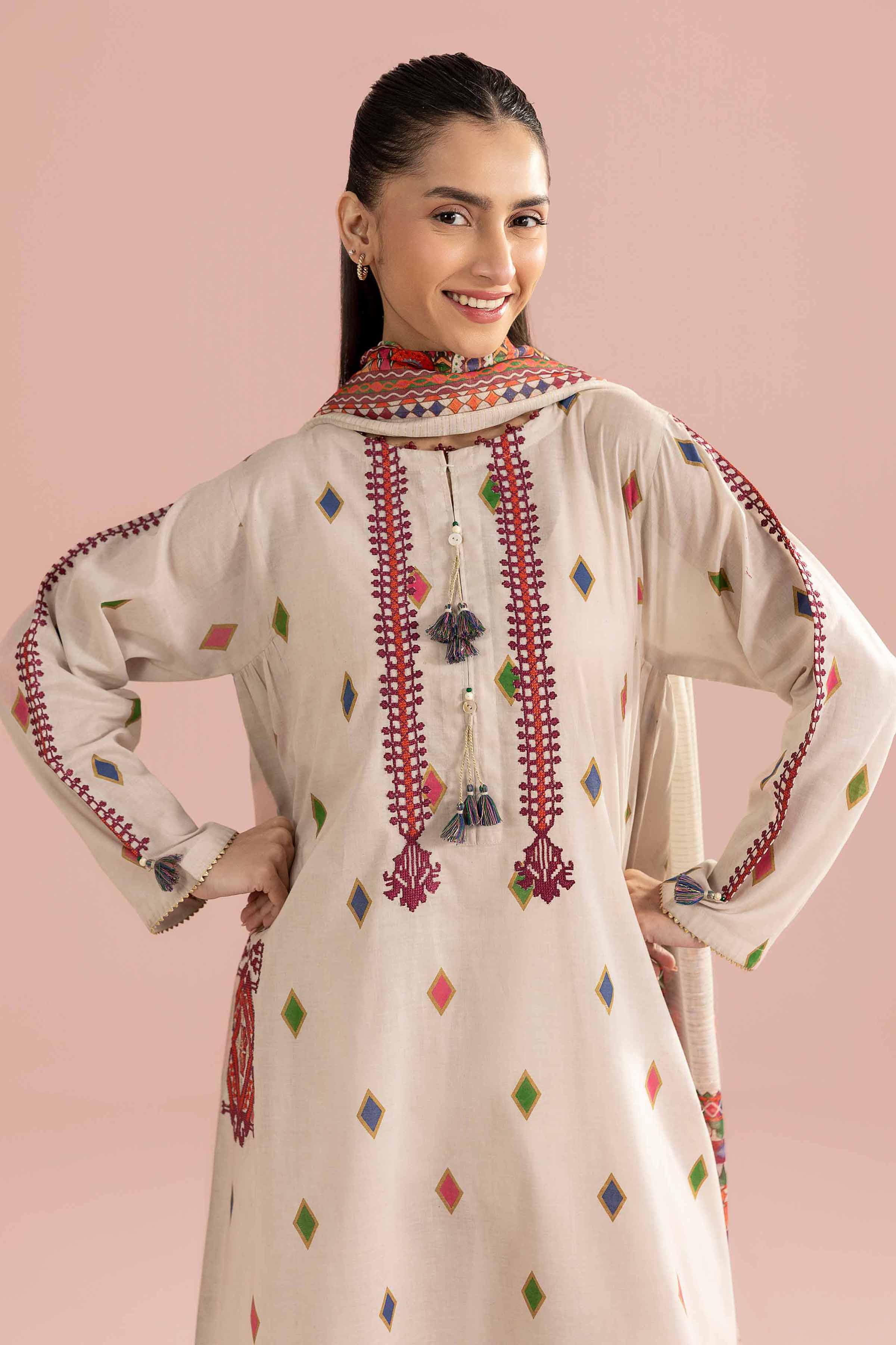3 Piece - Printed Embroidered Suit - PE26-335