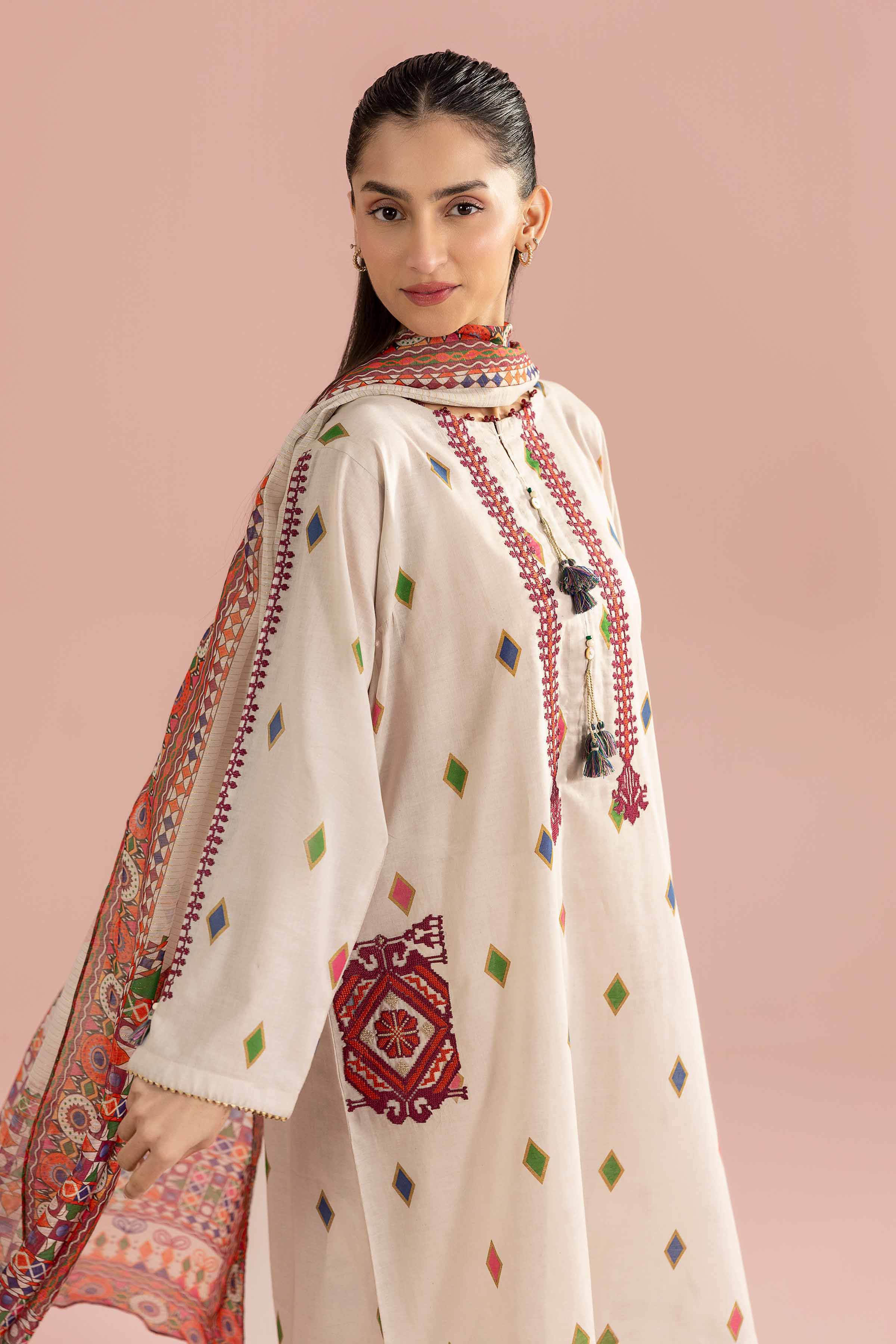 3 Piece - Printed Embroidered Suit - PE26-335