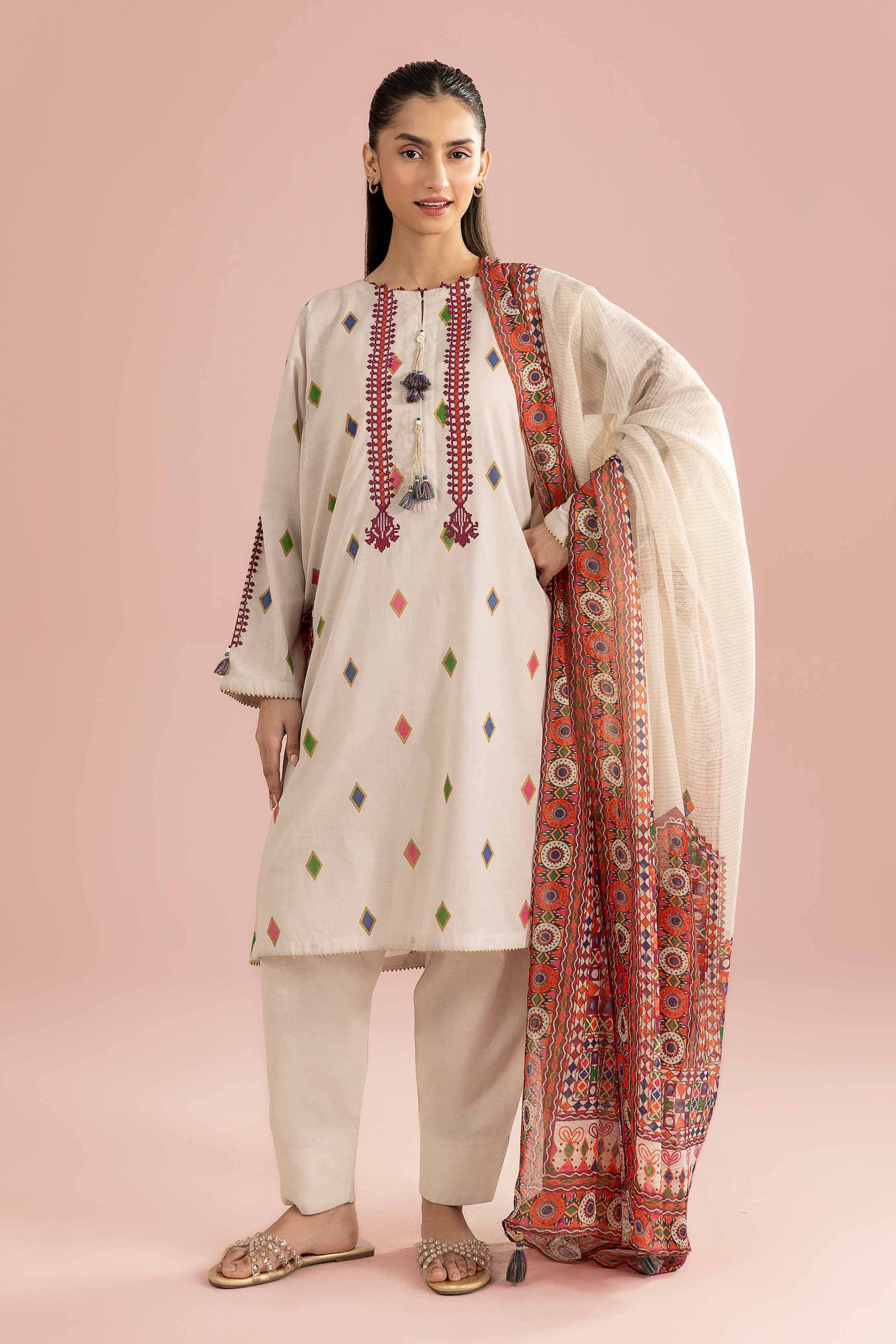 3 Piece - Printed Embroidered Suit - PE26-335 Ready To Wear Beige Lawn 3PC Embroidered