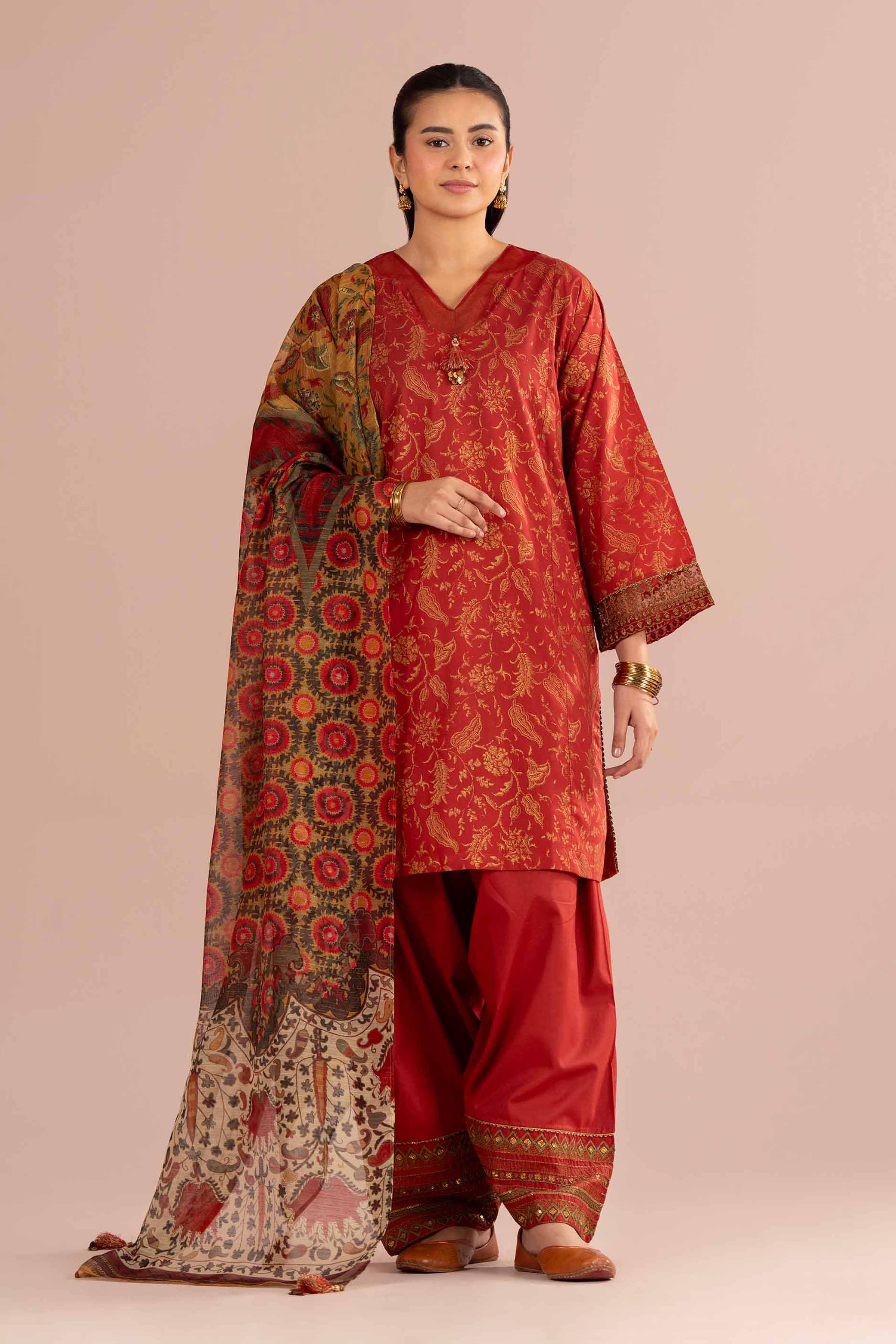 3 Piece - Printed Embroidered Suit - PE26-336