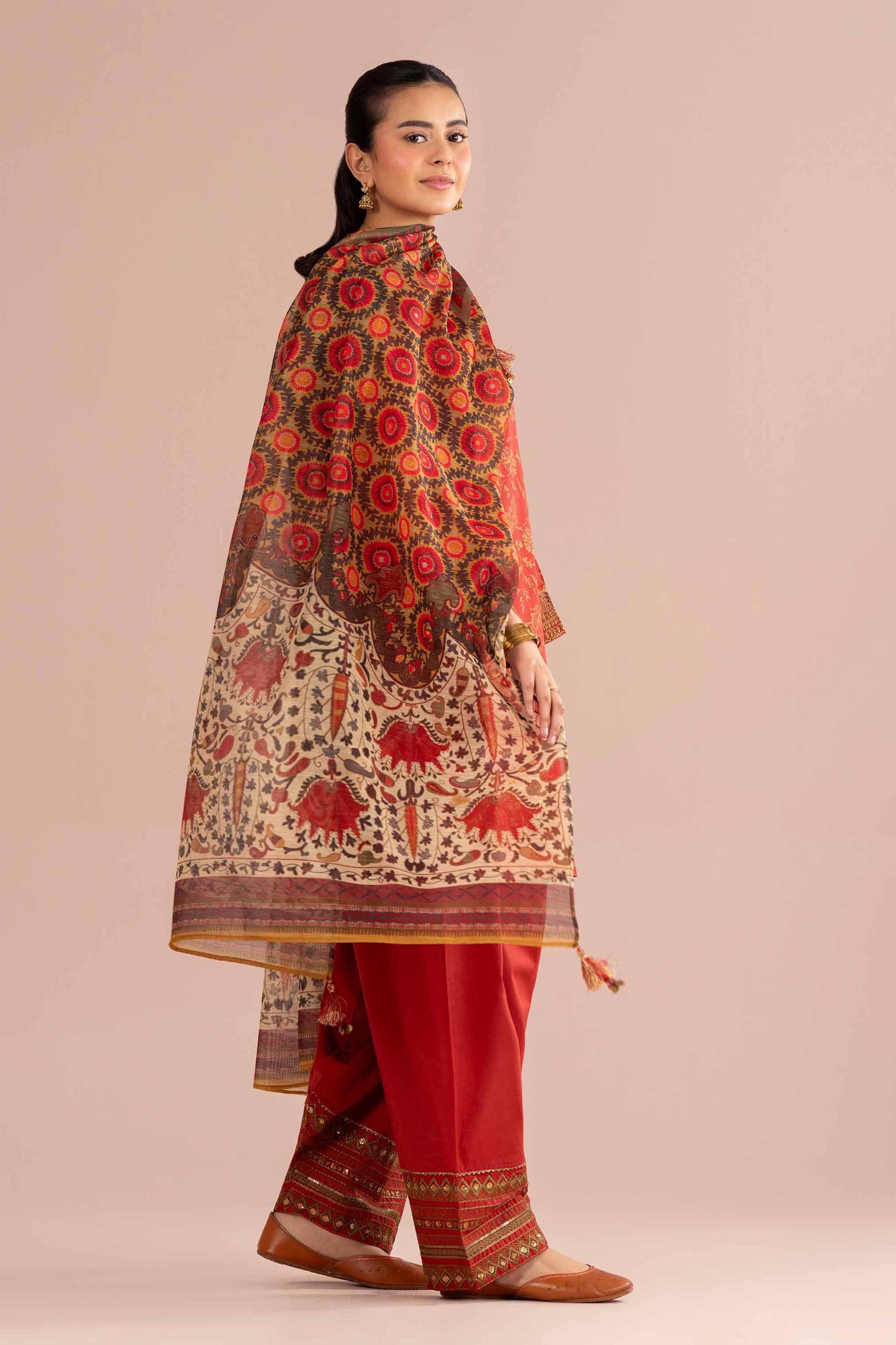 3 Piece - Printed Embroidered Suit - PE26-336