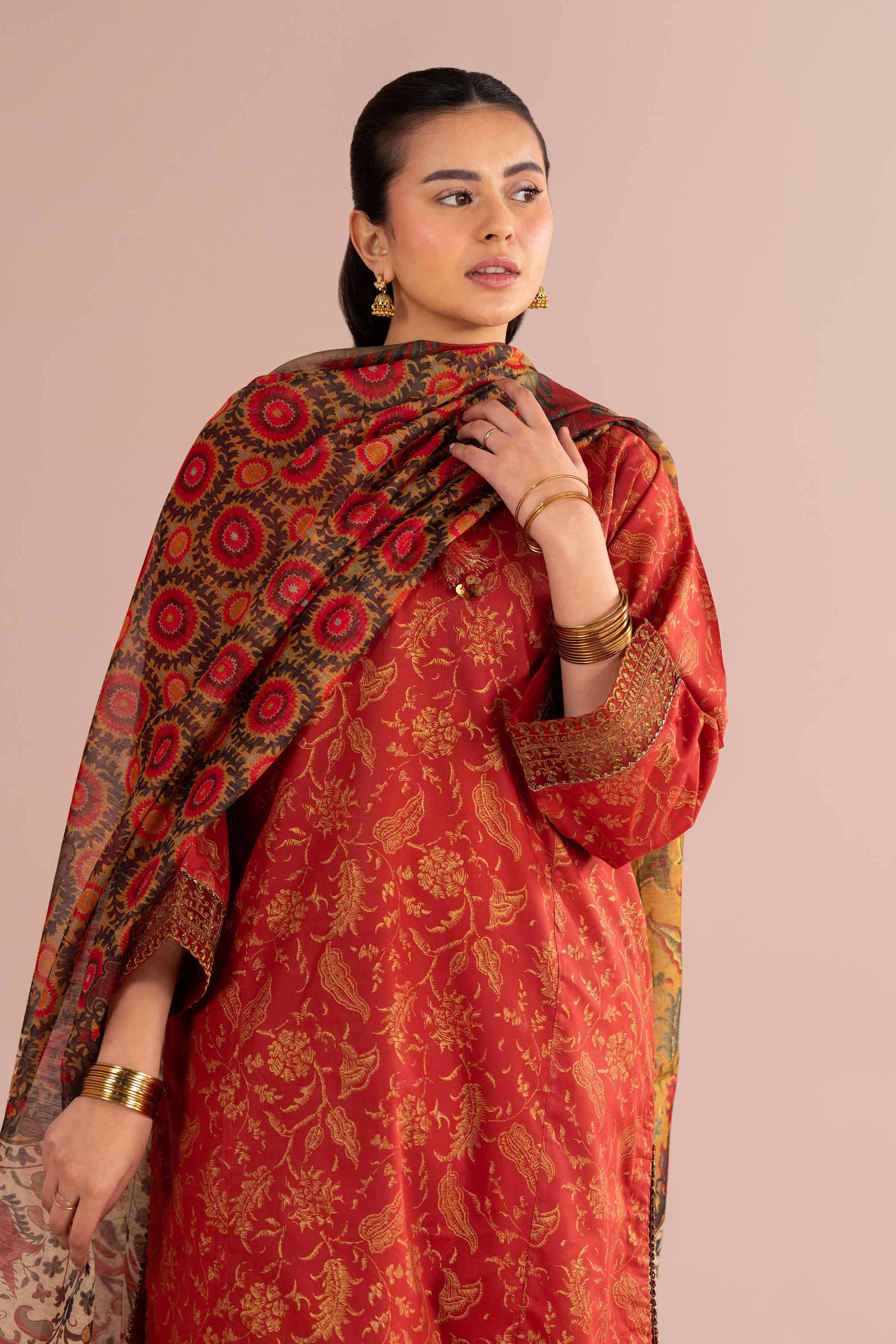 3 Piece - Printed Embroidered Suit - PE26-336
