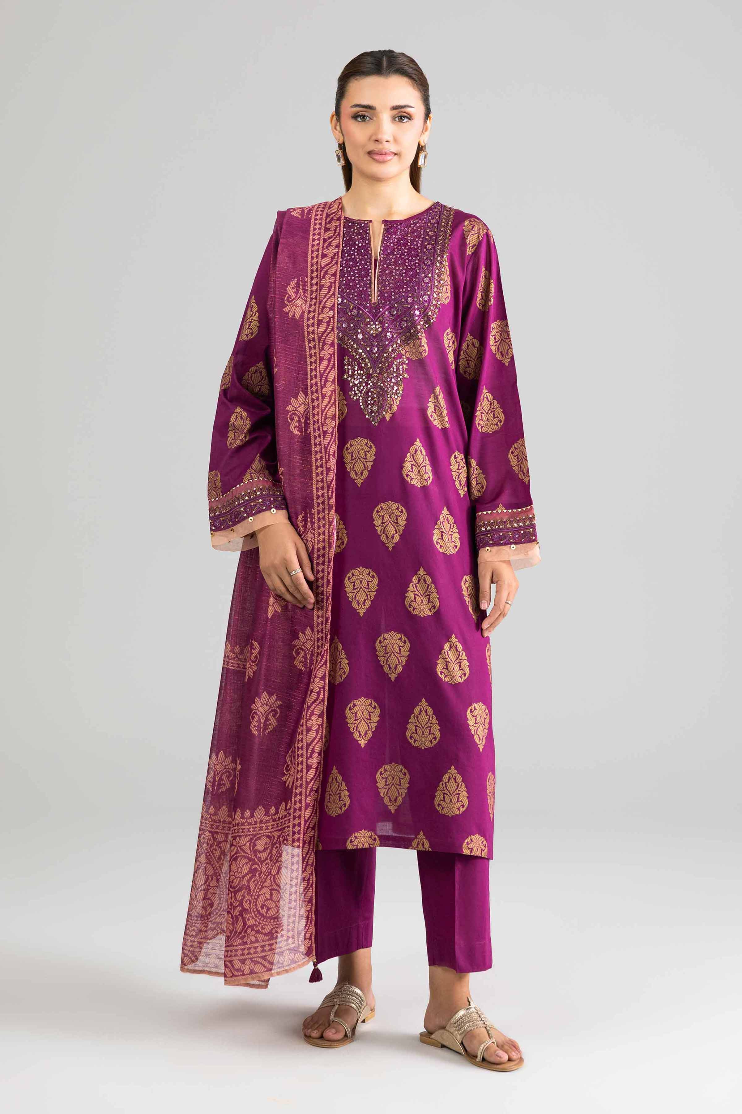3 Piece - Printed Embroidered Suit - PE26-337 Purple Lawn  Embroidered 