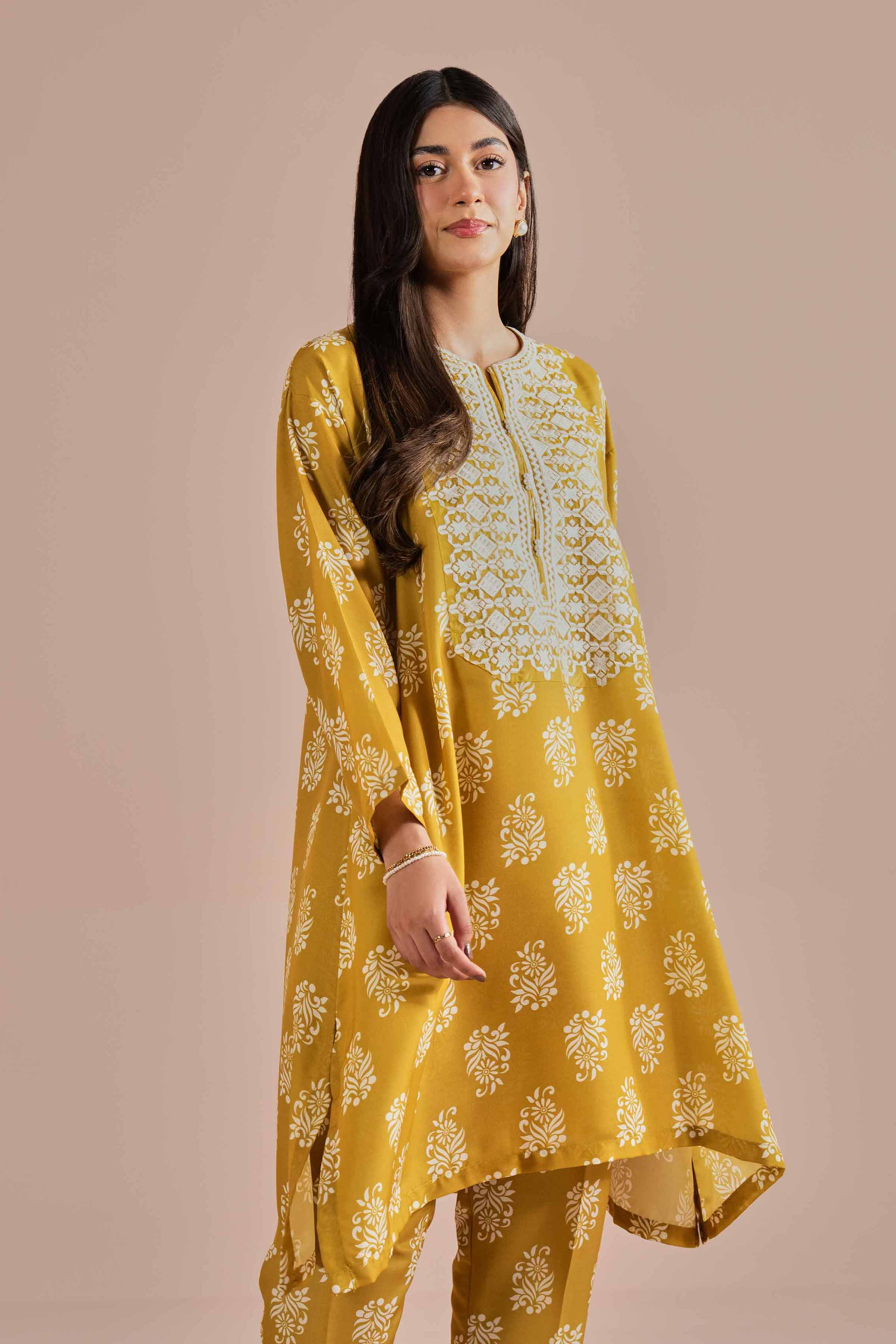2 Piece - Printed Embroidered Suit - PE26-34 NishatUAE Yellow Lawn 2PC Embroidered Ready To Wear