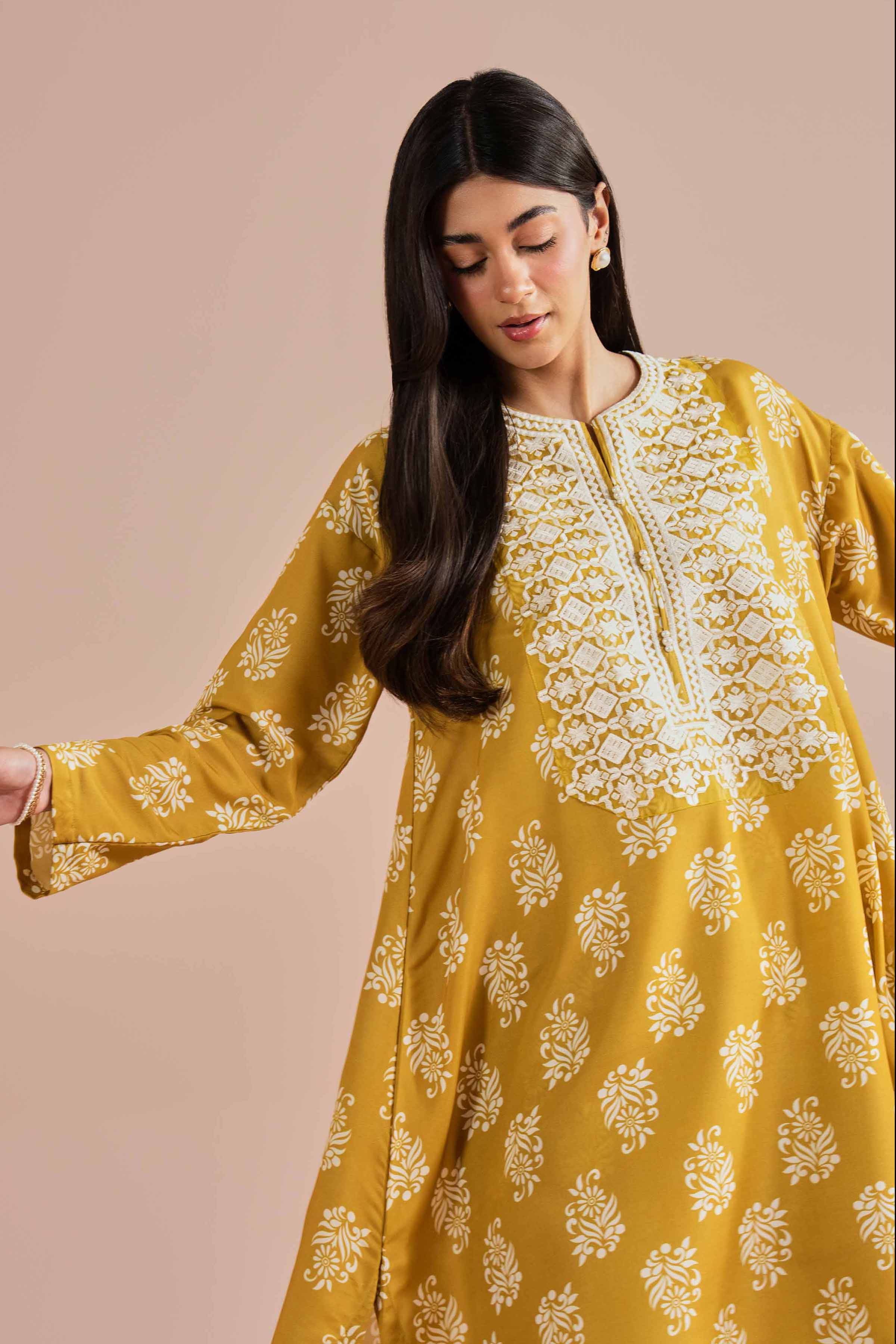 2 Piece - Printed Embroidered Suit - PE26-34 NishatUAE Yellow Lawn 2PC Embroidered Ready To Wear